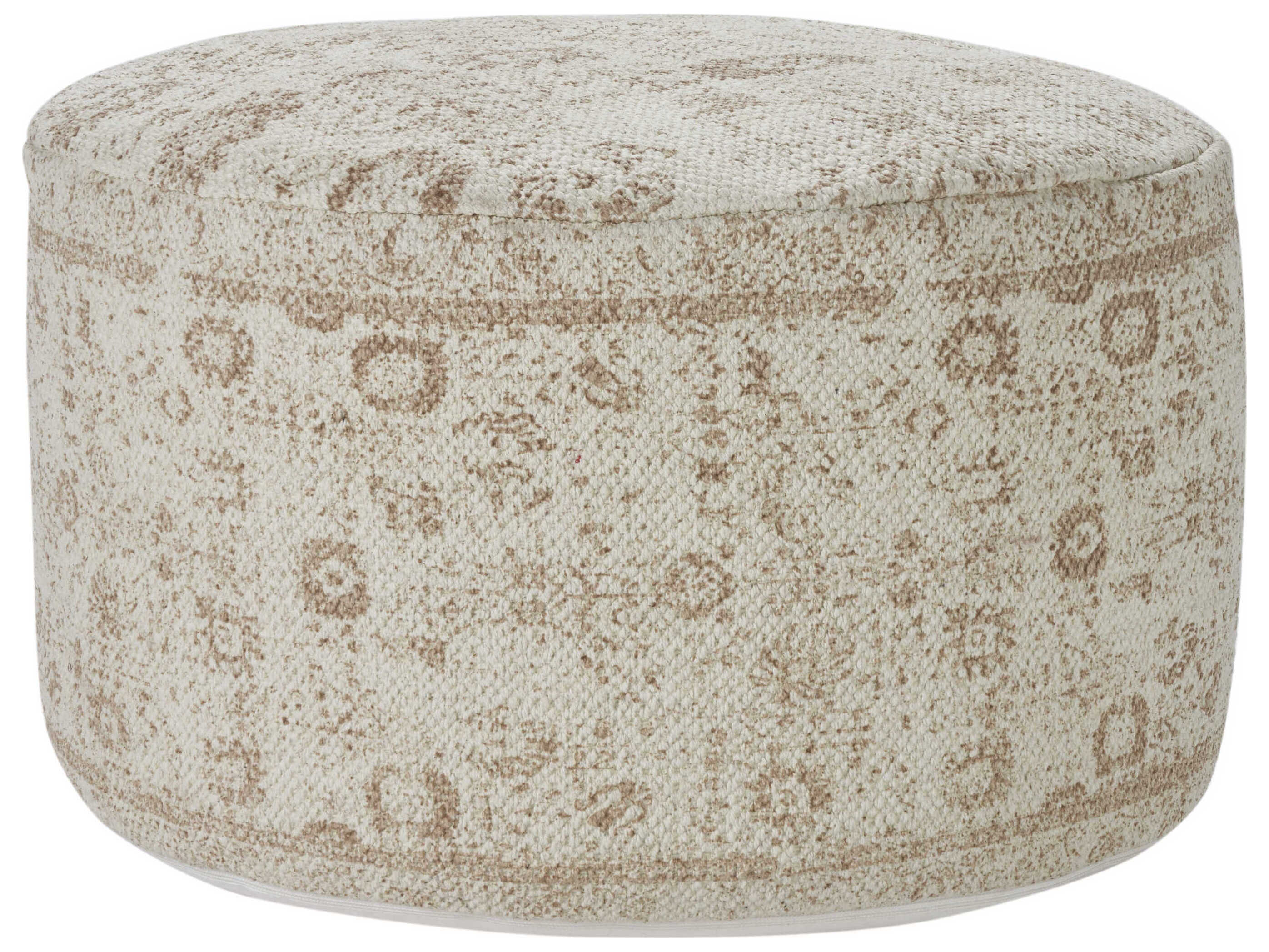 Nourison Nicole Curtis Ivory Beige Upholstered Pouf