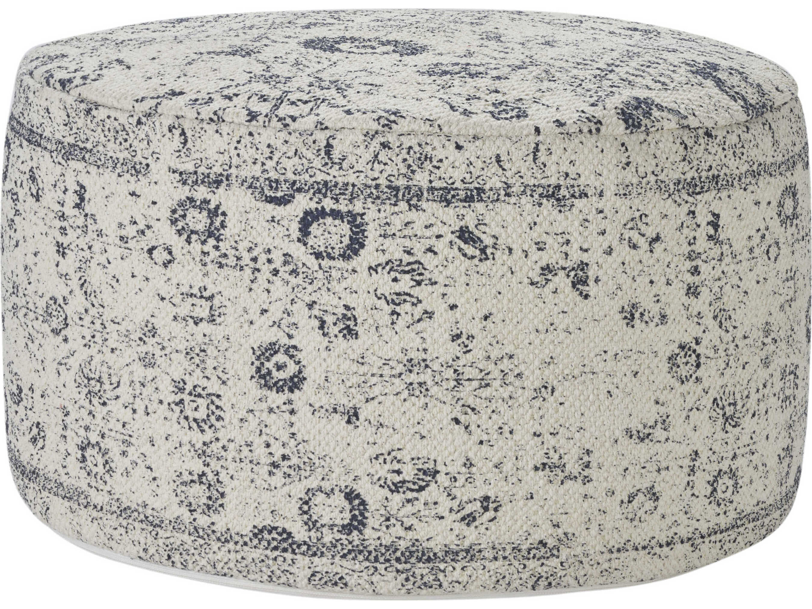 Nourison Nicole Curtis Ivory Navy Blue Upholstered Pouf
