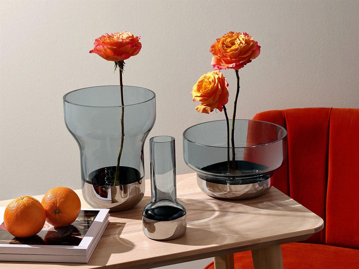 NUDE Contour Steel Blue Platinum Wide Vase