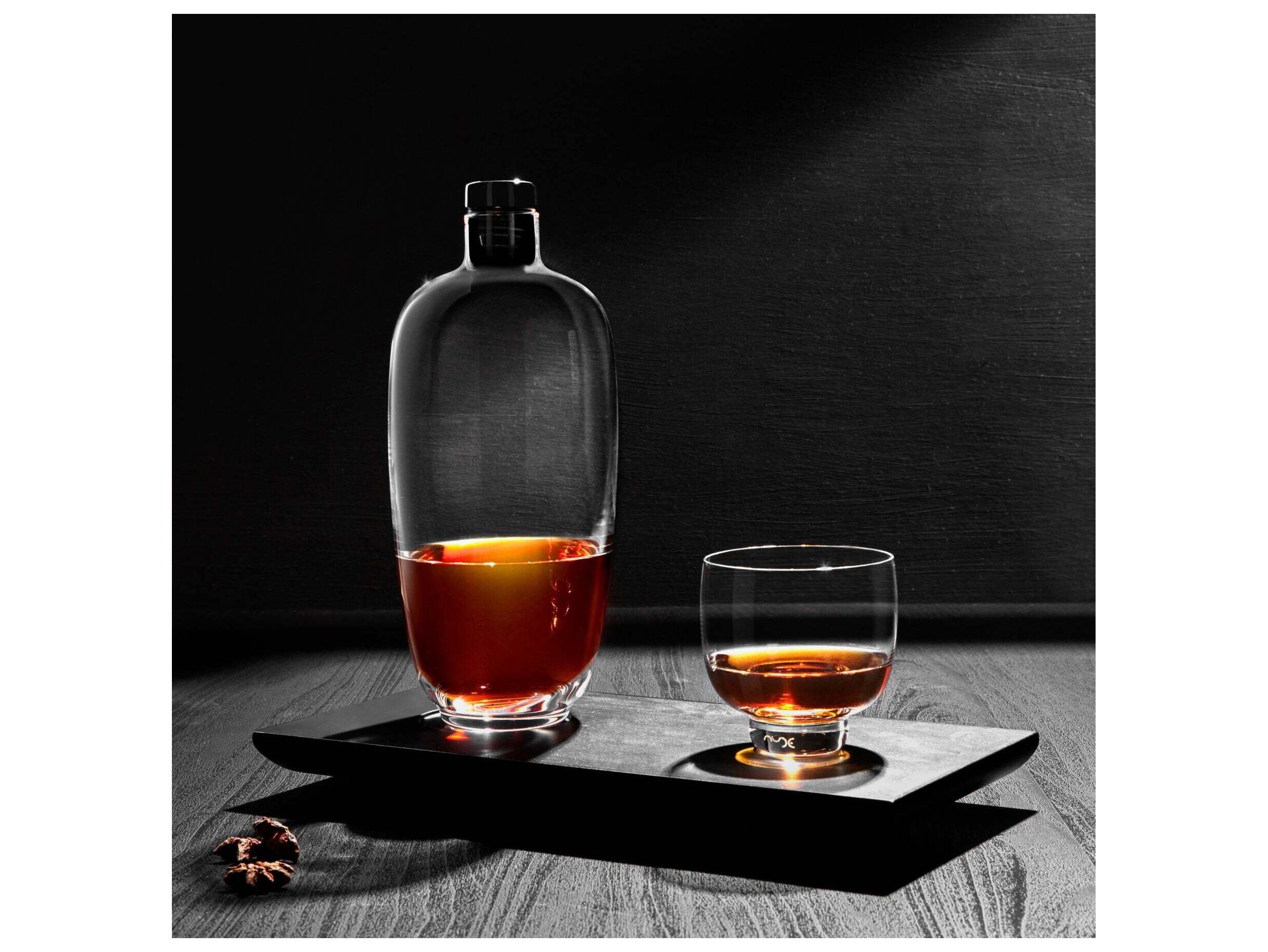 NUDE Malt Clear Whisky Bottle with Wooden Tray