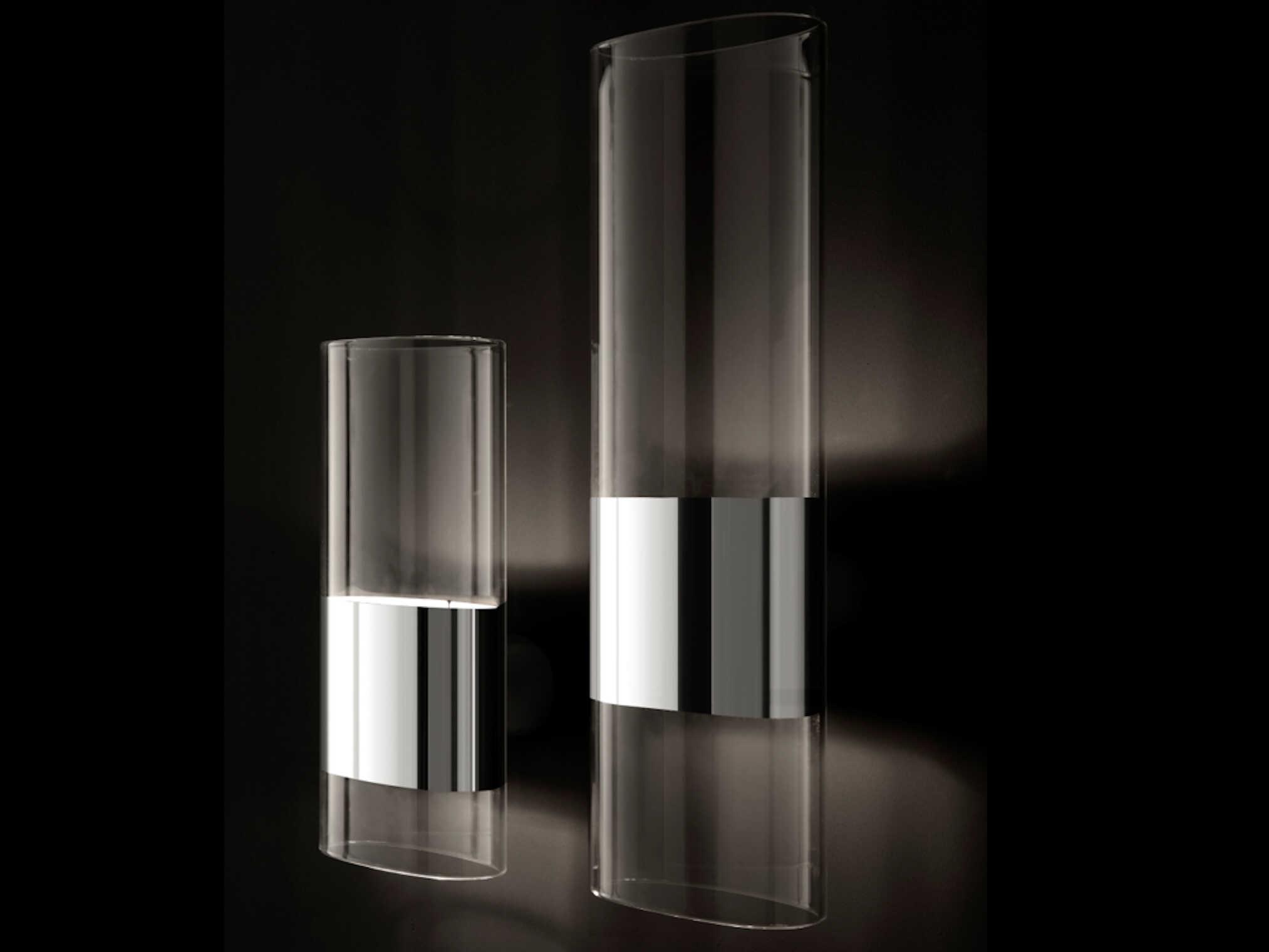 Oluce Line 2-Light Nickel Chrome Glass Wall Sconce