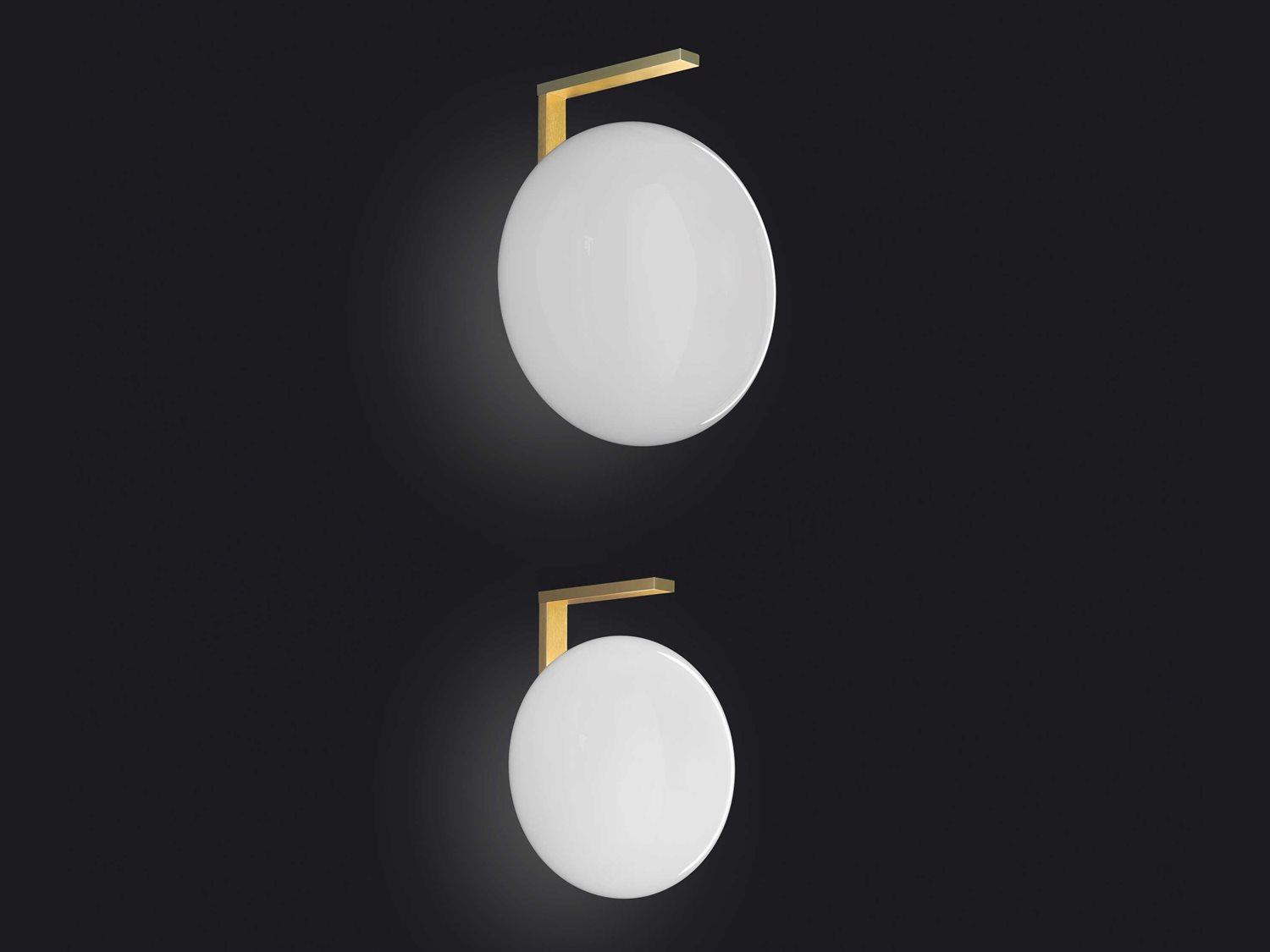 Oluce Alba 1-Light Satin Brass Polished Opaline Gold Glass Wall Sconce