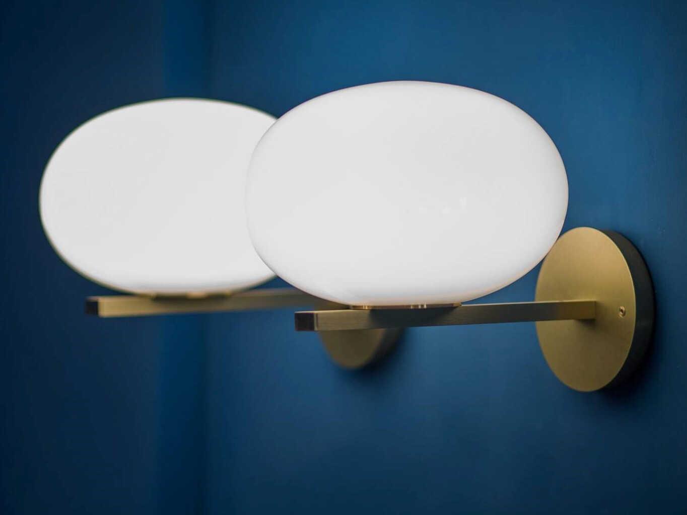 Oluce Alba 1-Light Satin Brass Polished Opaline Glass Wall Sconce