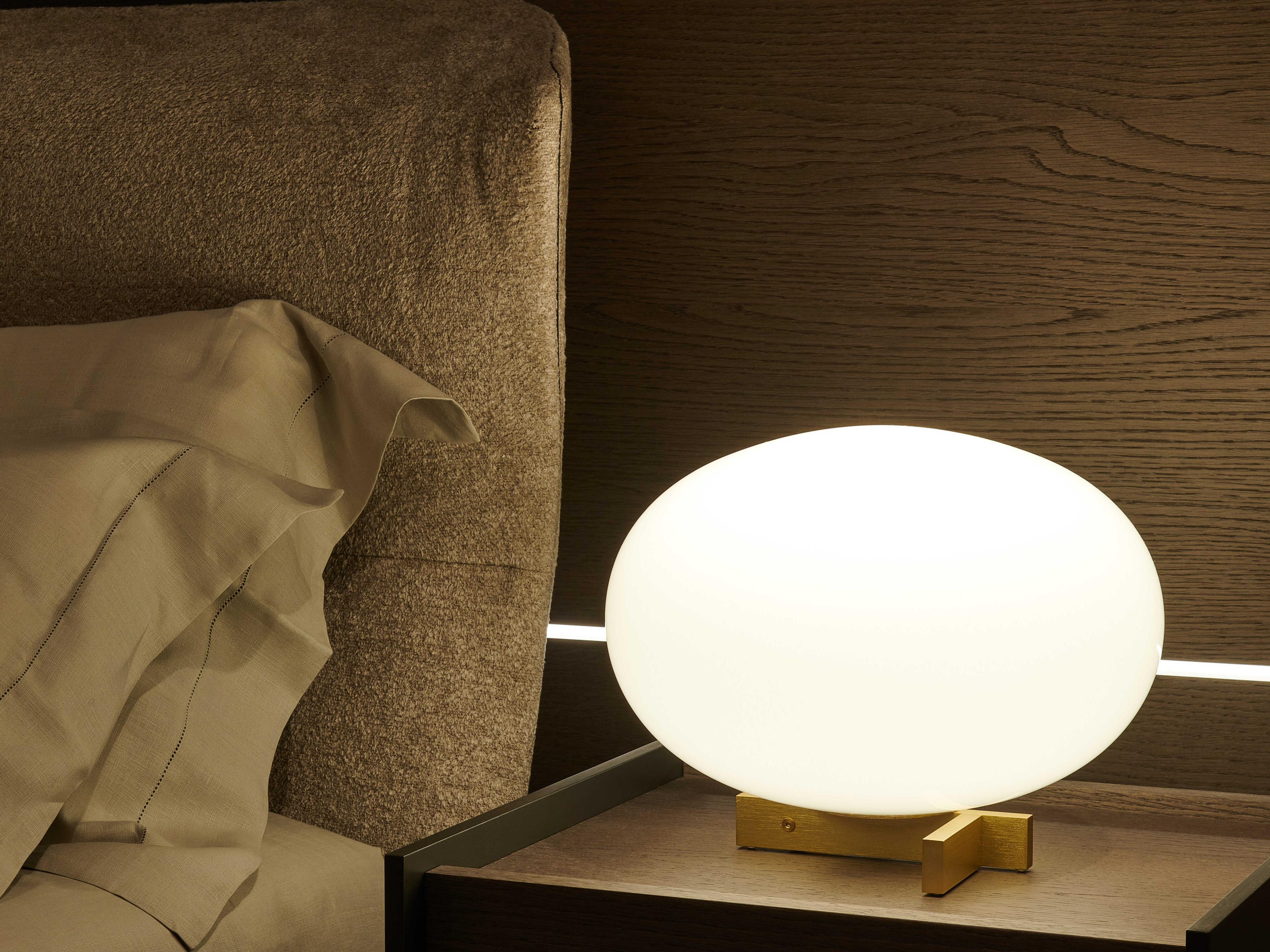 Oluce Alba Polished Opaline Satin Brass Glass Table Lamp