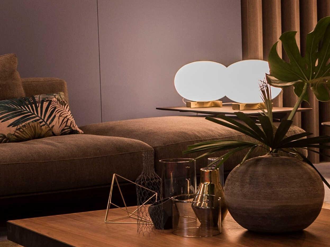 Oluce Alba Polished Opaline Satin Brass Glass Table Lamp