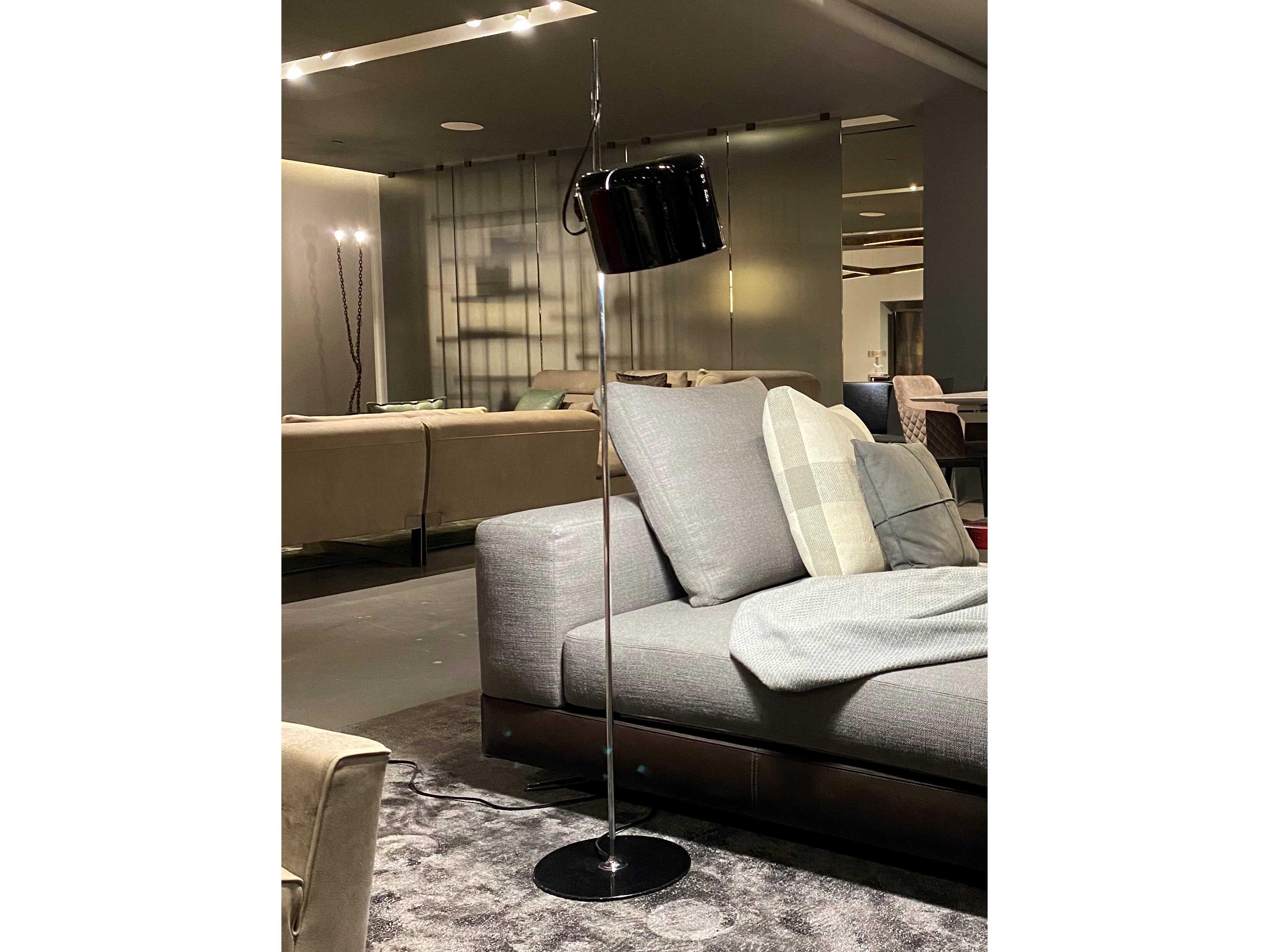 Oluce Coupe Lacquered Black Chrome Floor Lamp