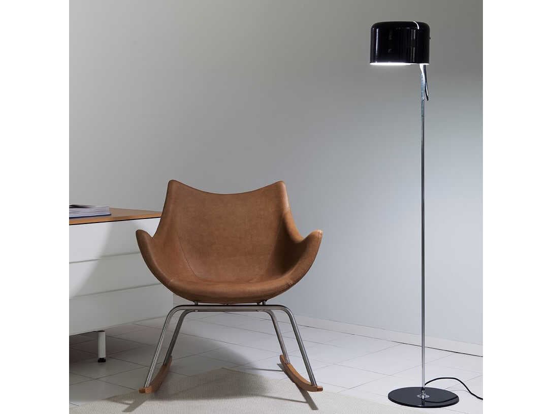 Oluce Coupe Lacquered Black Chrome Floor Lamp