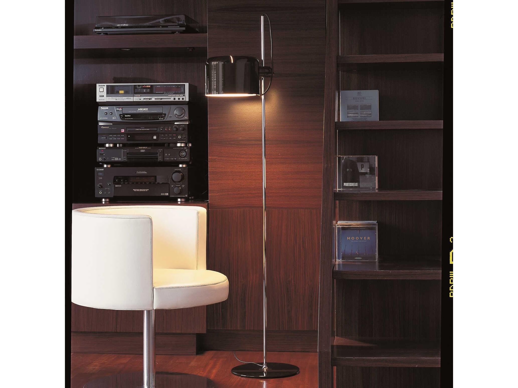 Oluce Coupe Lacquered Black Chrome Floor Lamp