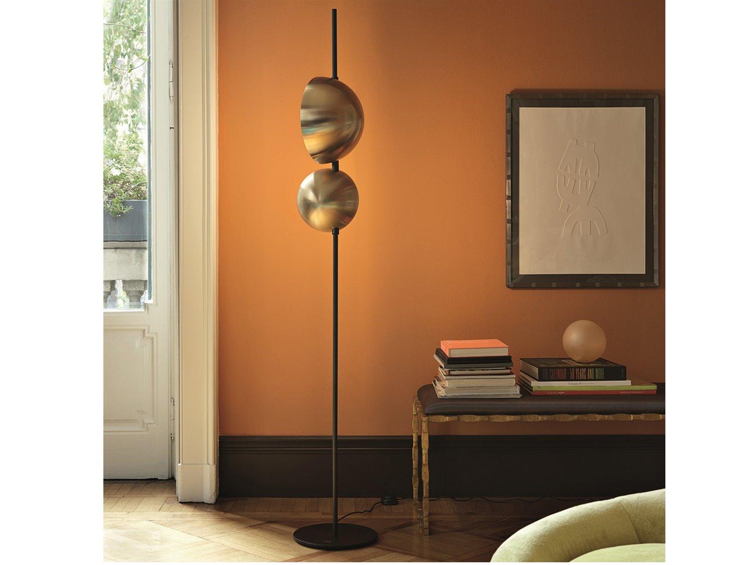 Oluce Superluna LED Gold Black Floor Lamp
