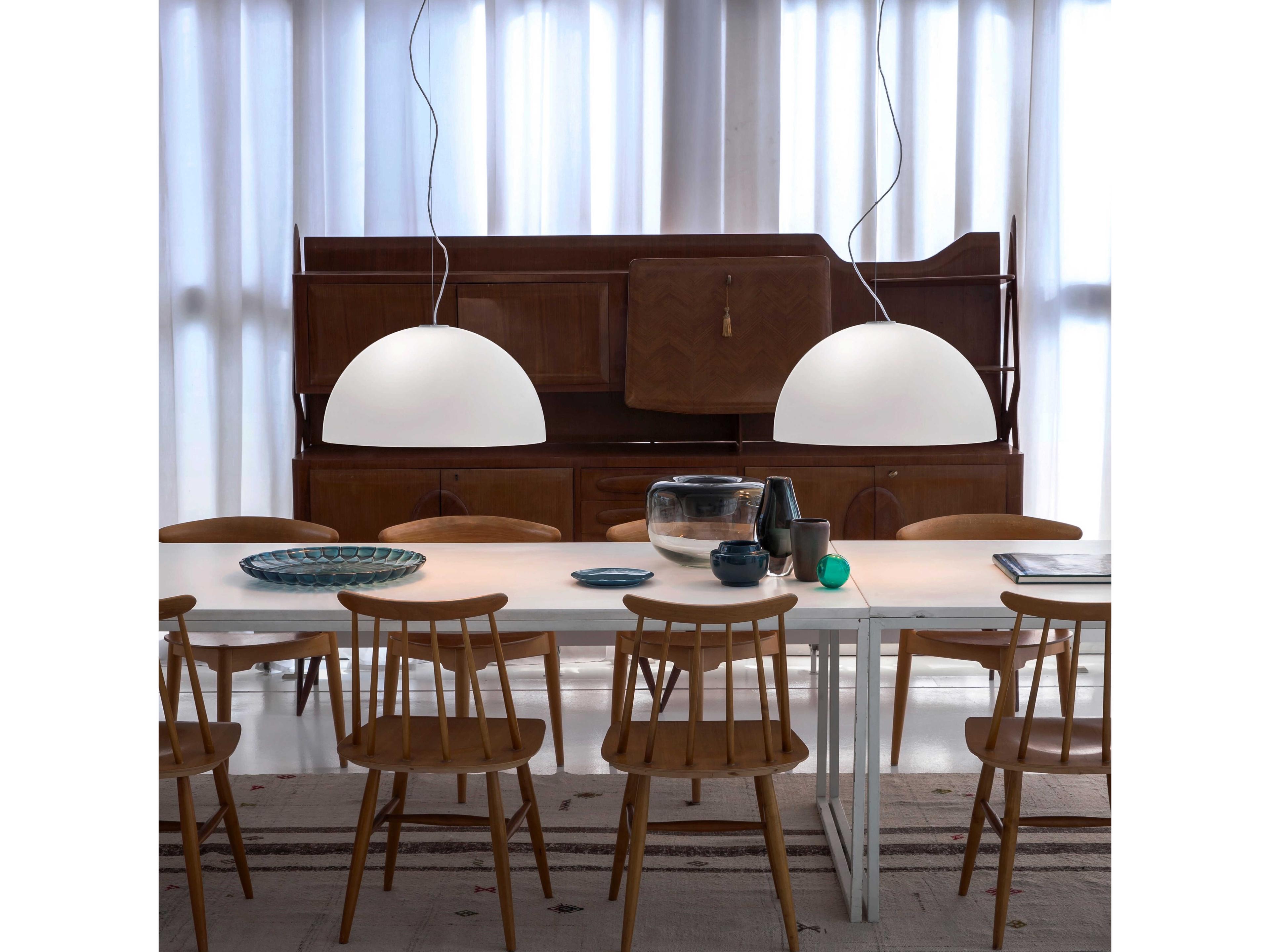 Oluce Sonora 2-Light Opaque Opaline White Glass Dome Pendant