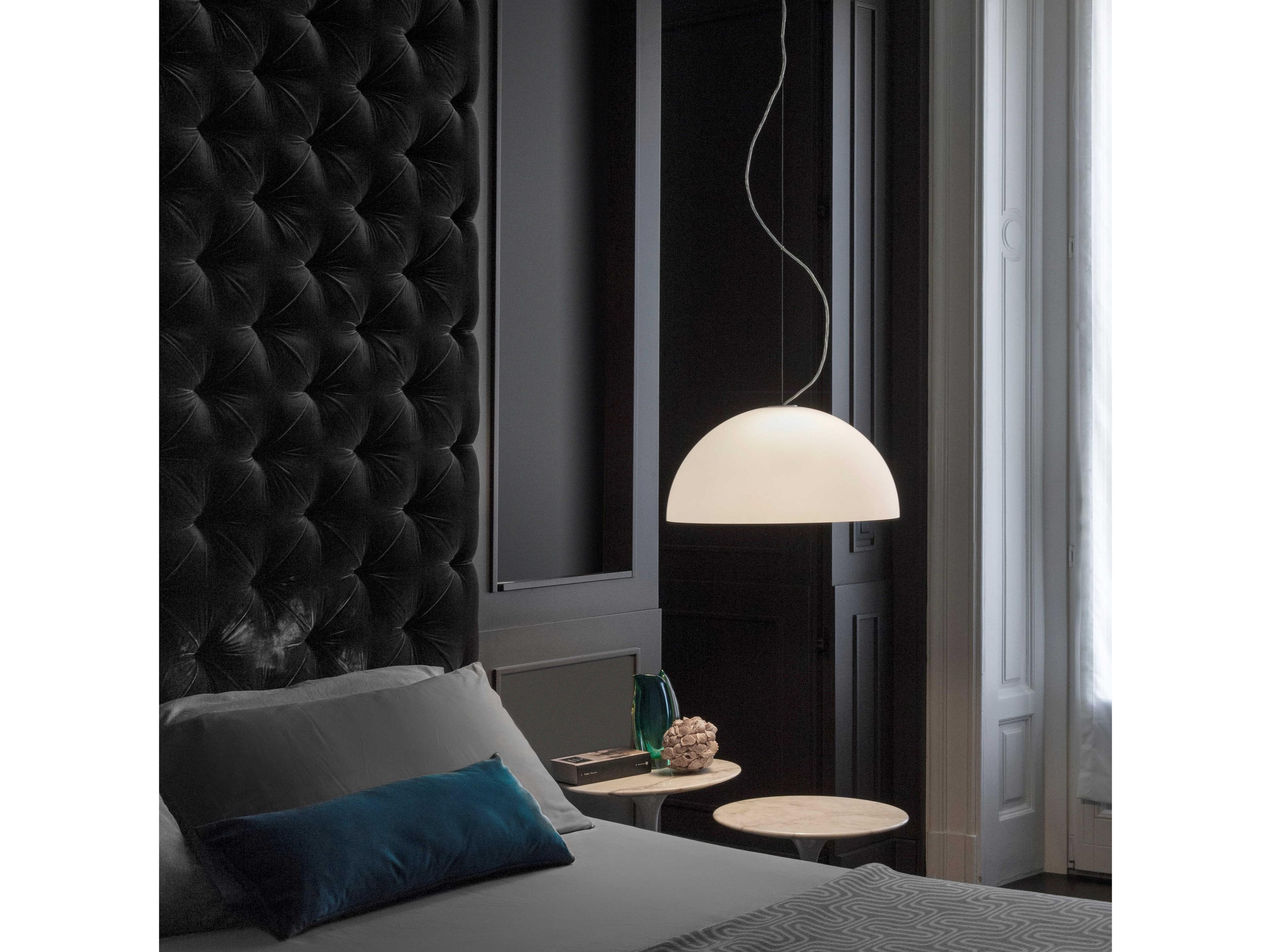 Oluce Sonora 2-Light Opaque Opaline White Glass Dome Pendant