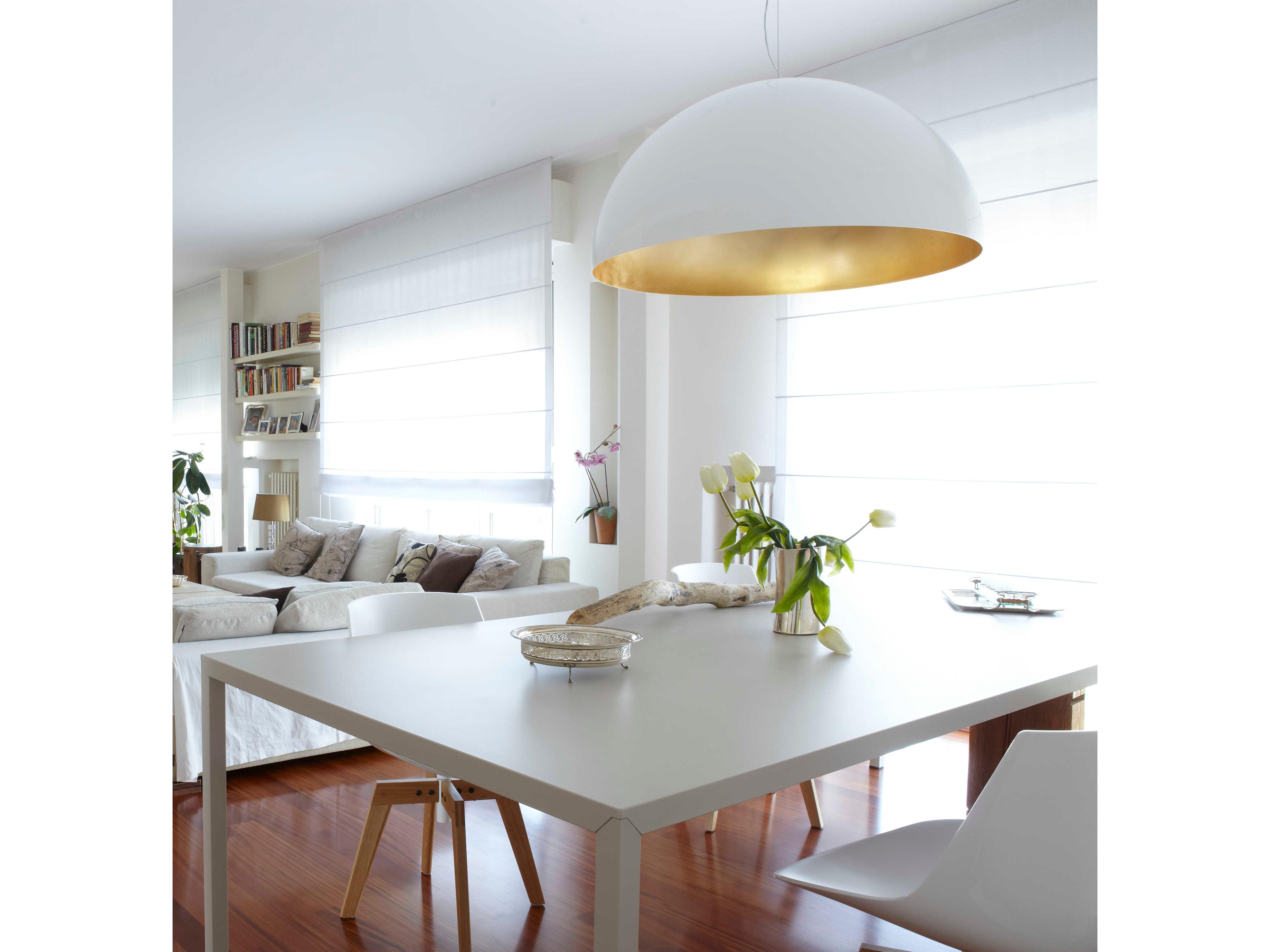 Oluce Sonora 1-Light White Gold Black Dome Pendant