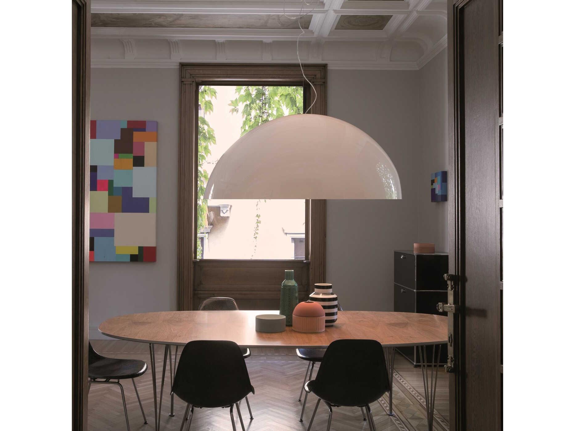 Oluce Sonora 2-Light Polished White Dome Pendant