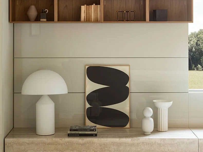 Oluce Atollo Opaque Opaline White Glass Table Lamp