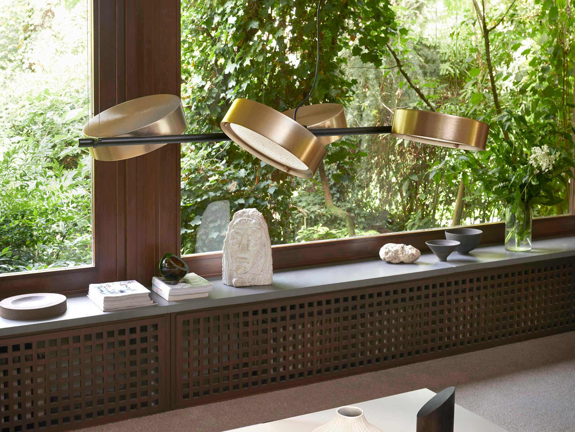 Oluce Berlin 4-Light Matt Black Anodic Brass Gold Round Island Pendant