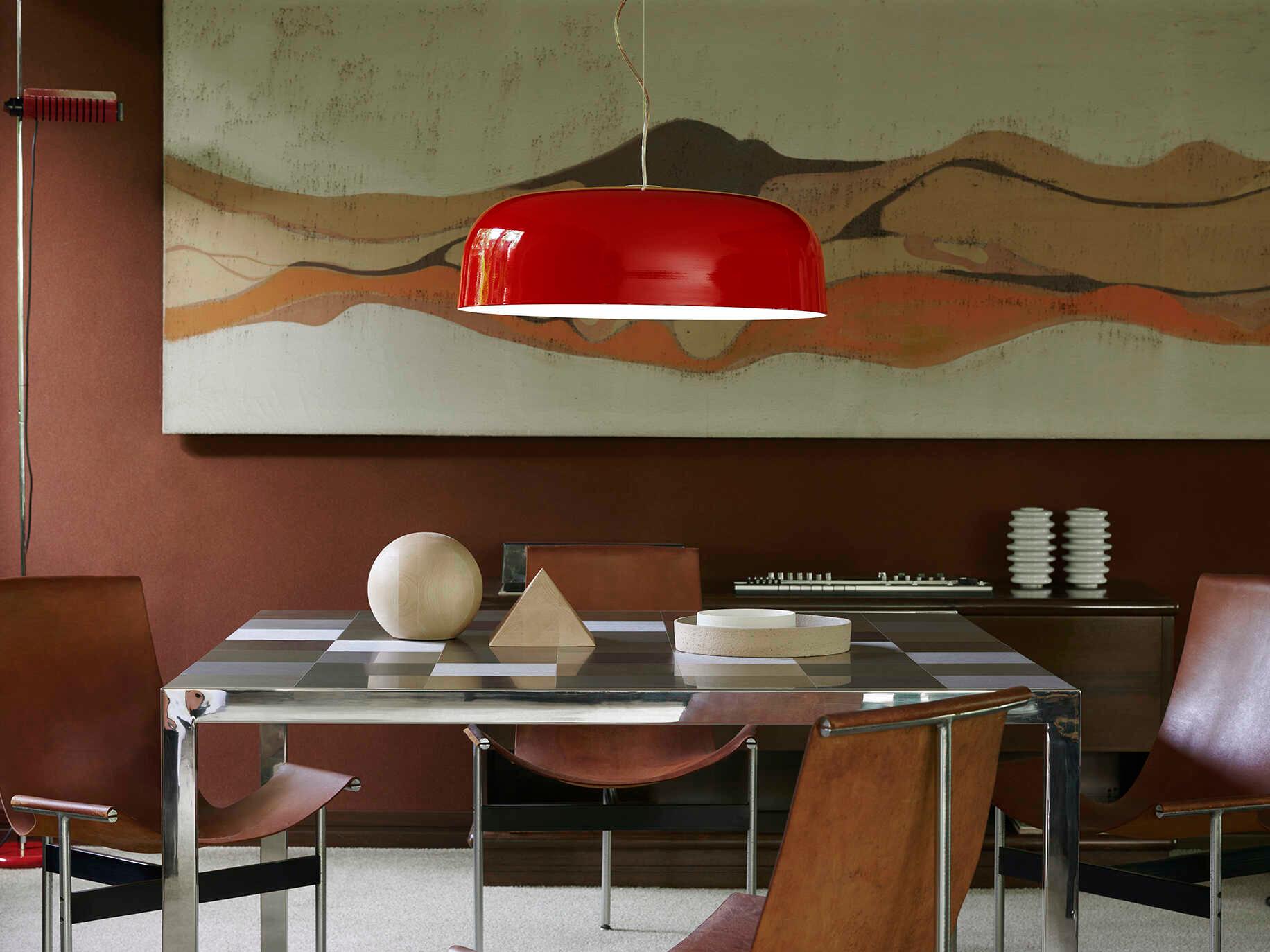 Oluce Canopy 1-Light Lacquered Red Bowl Pendant