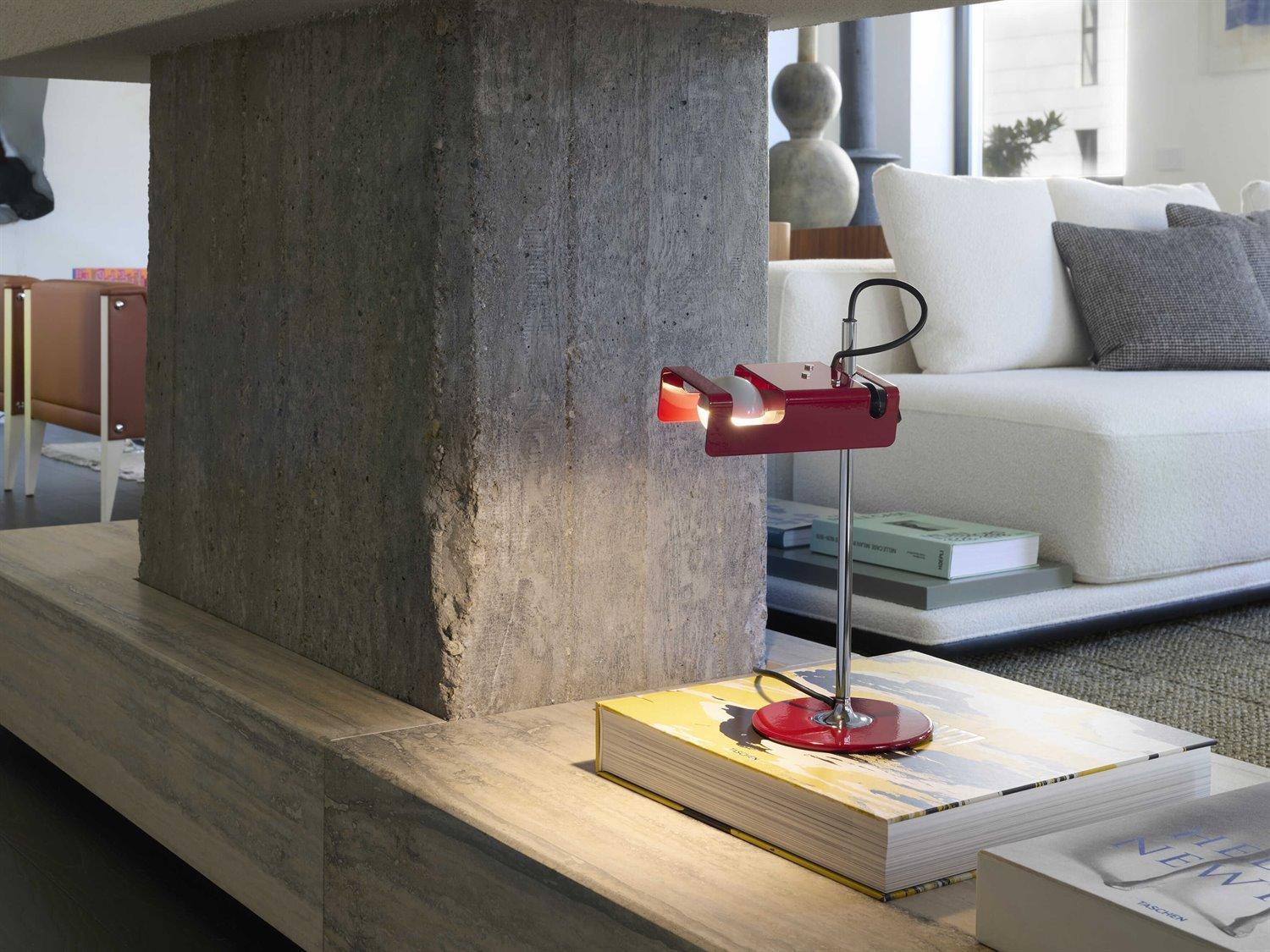 Oluce Spider Lacquered Scarlet Red Desk Lamp