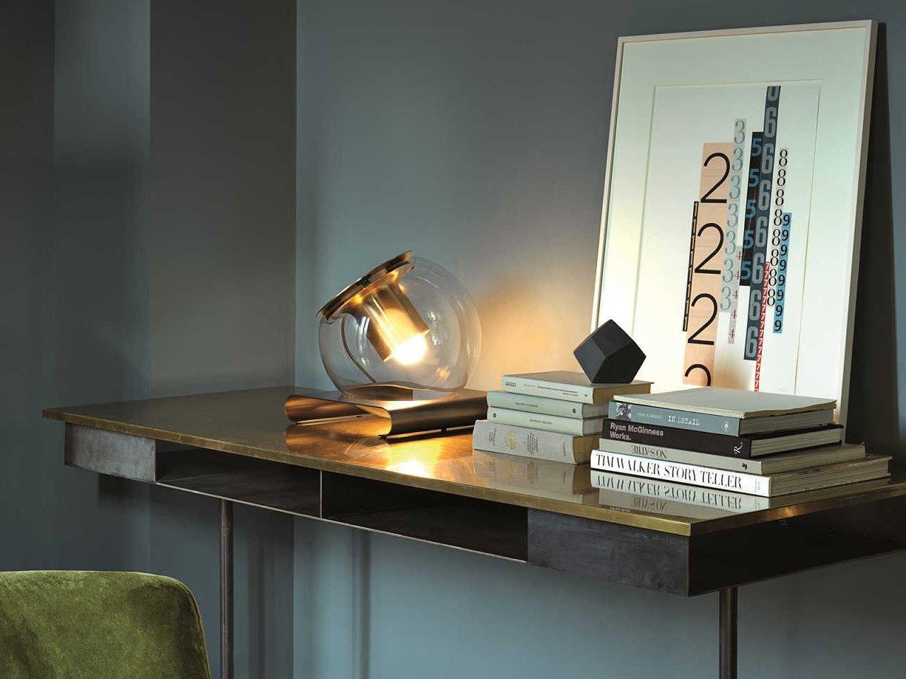 Oluce The Globe Satin Gold Glass Table Lamp