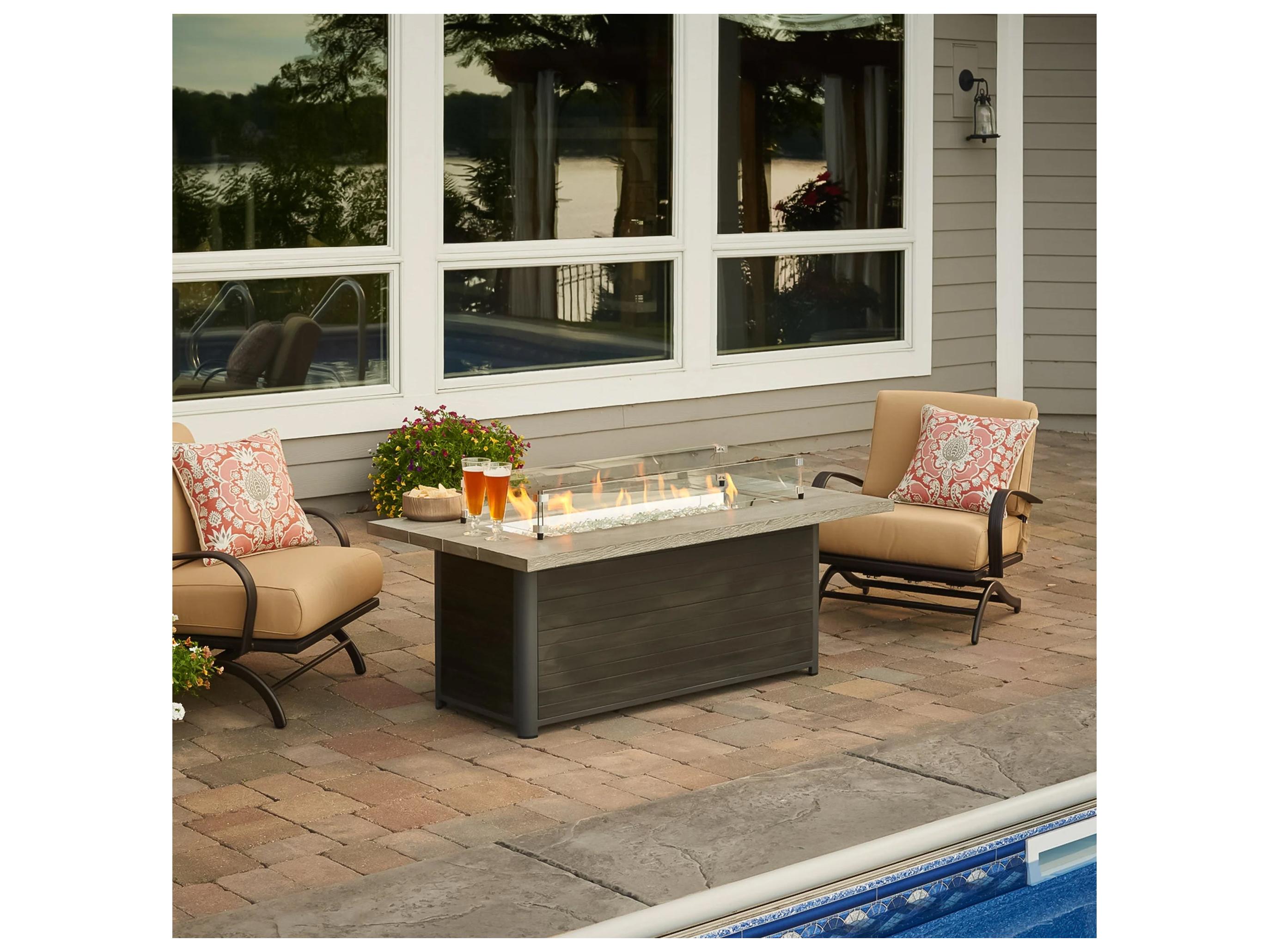 Outdoor Greatroom Cedar Ridge Steel Rectangular Linear Gas Fire Pit Table with Direct Spark Ignition LP