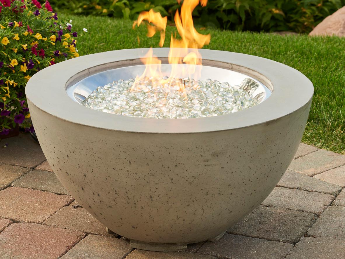 Outdoor Greatroom Cove Natural Grey Super Cast Concrete Round Gas Fire Pit Bowl