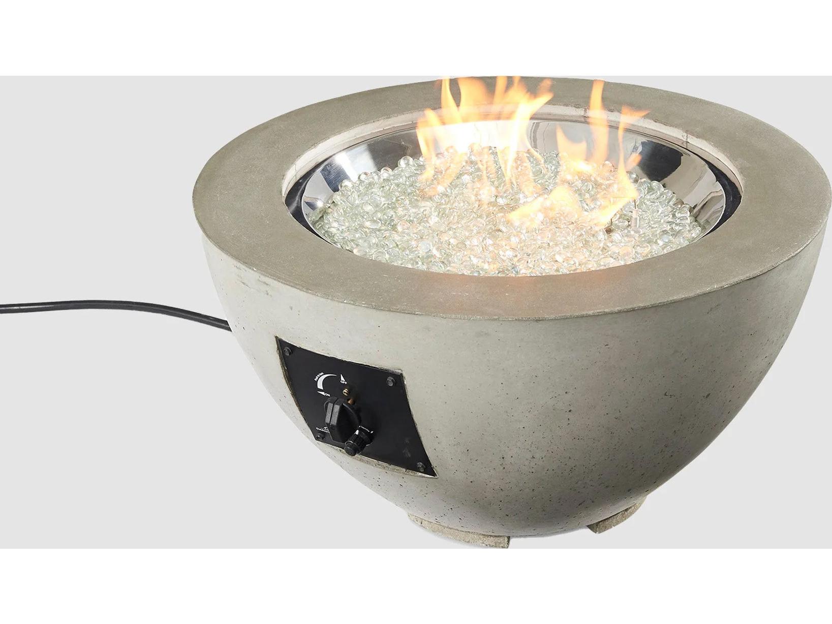 Outdoor Greatroom Cove Super Cast Concrete Natural Grey Round Gas Fire Pit Bowl with Direct Spark Ignition LP