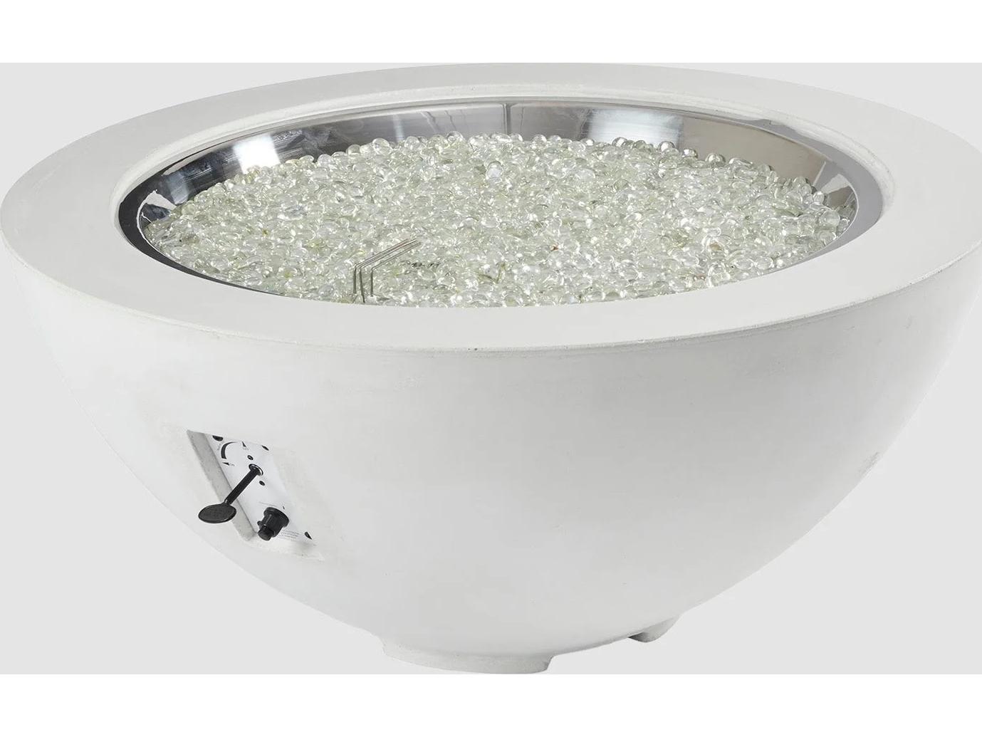 Outdoor Greatroom Cove Supercast Concrete White Round Gas Fire Pit Bowl with Direct Spark Ignition NG