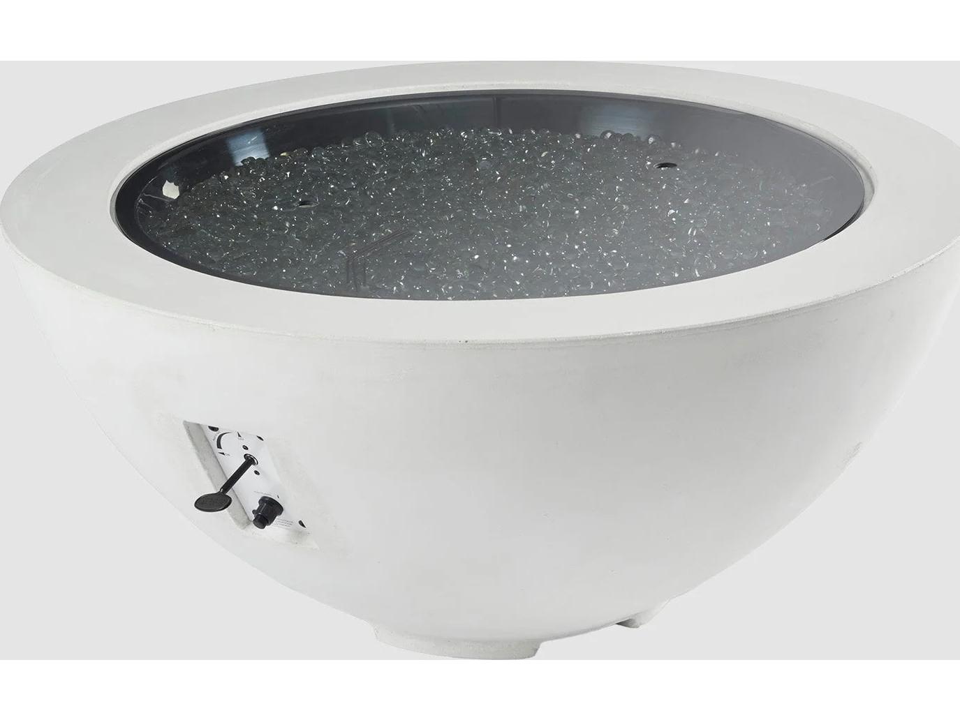Outdoor Greatroom Cove Supercast Concrete White Round Gas Fire Pit Bowl with Direct Spark Ignition NG