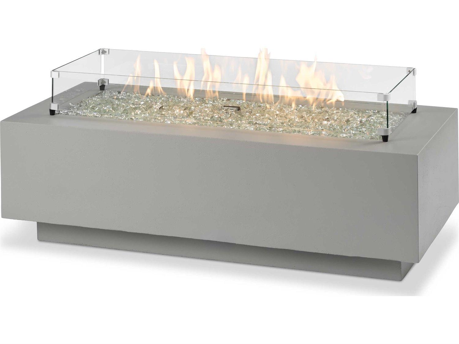 Outdoor Greatroom Cove Concrete Natural Grey Rectangular Linear Gas Fire Pit Table
