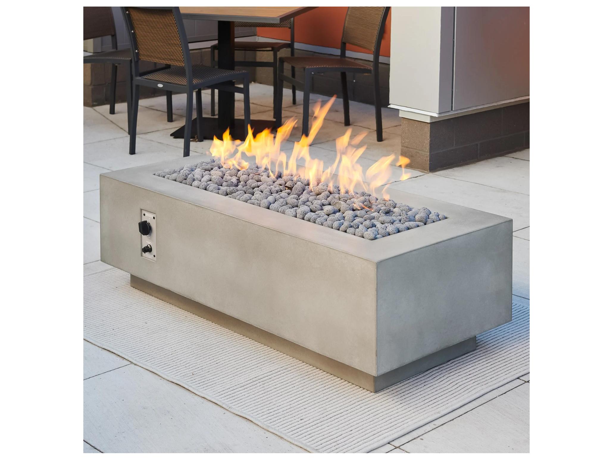 Outdoor Greatroom Cove Supercast Concrete Natural Grey Rectangular Linear Gas Fire Pit Table with Direct Spark Ignition NG