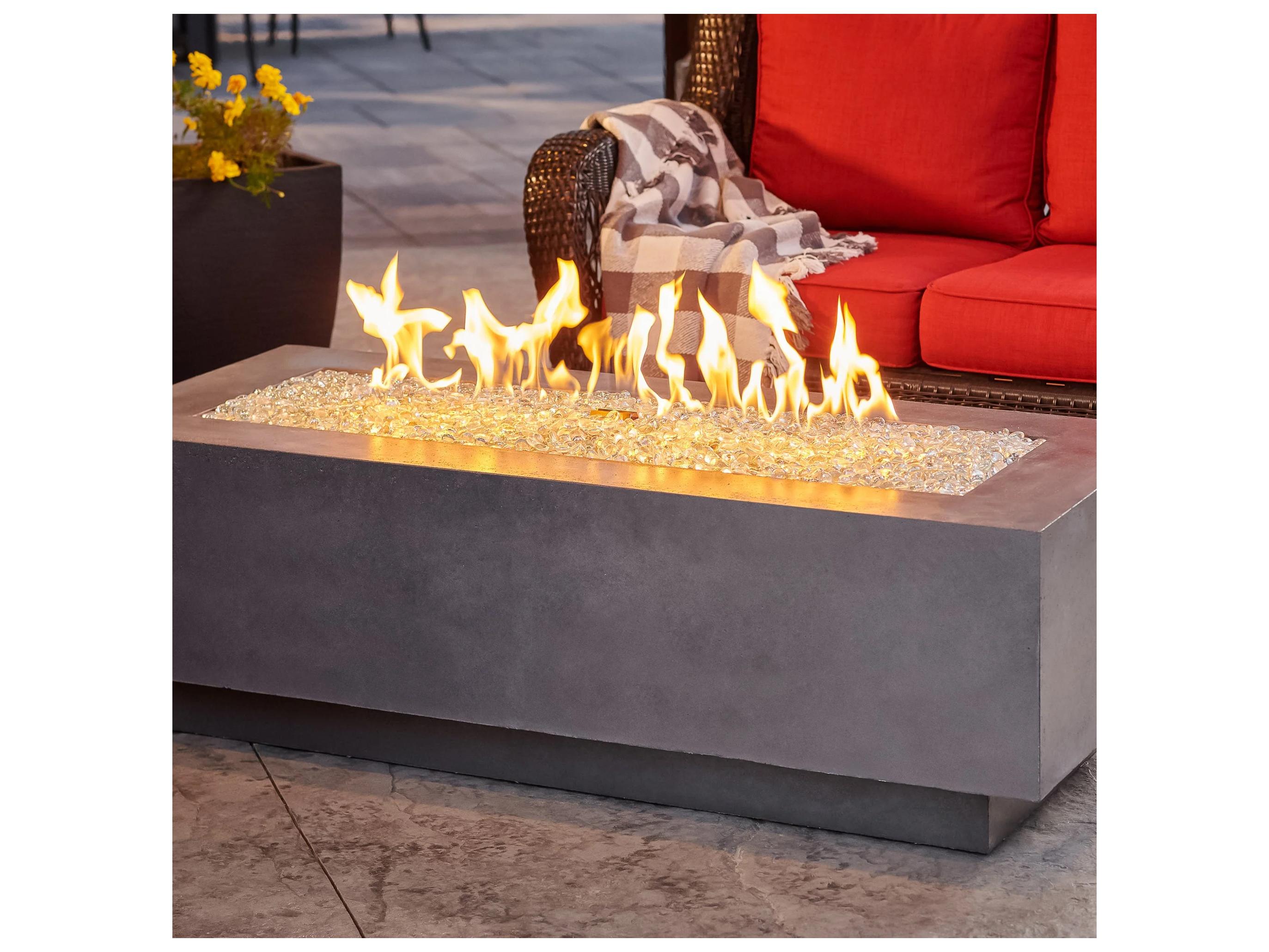 Outdoor Greatroom Cove Supercast Concrete Midnight Mist Rectangular Linear Gas Fire Pit Table with Direct Spark Ignition NG