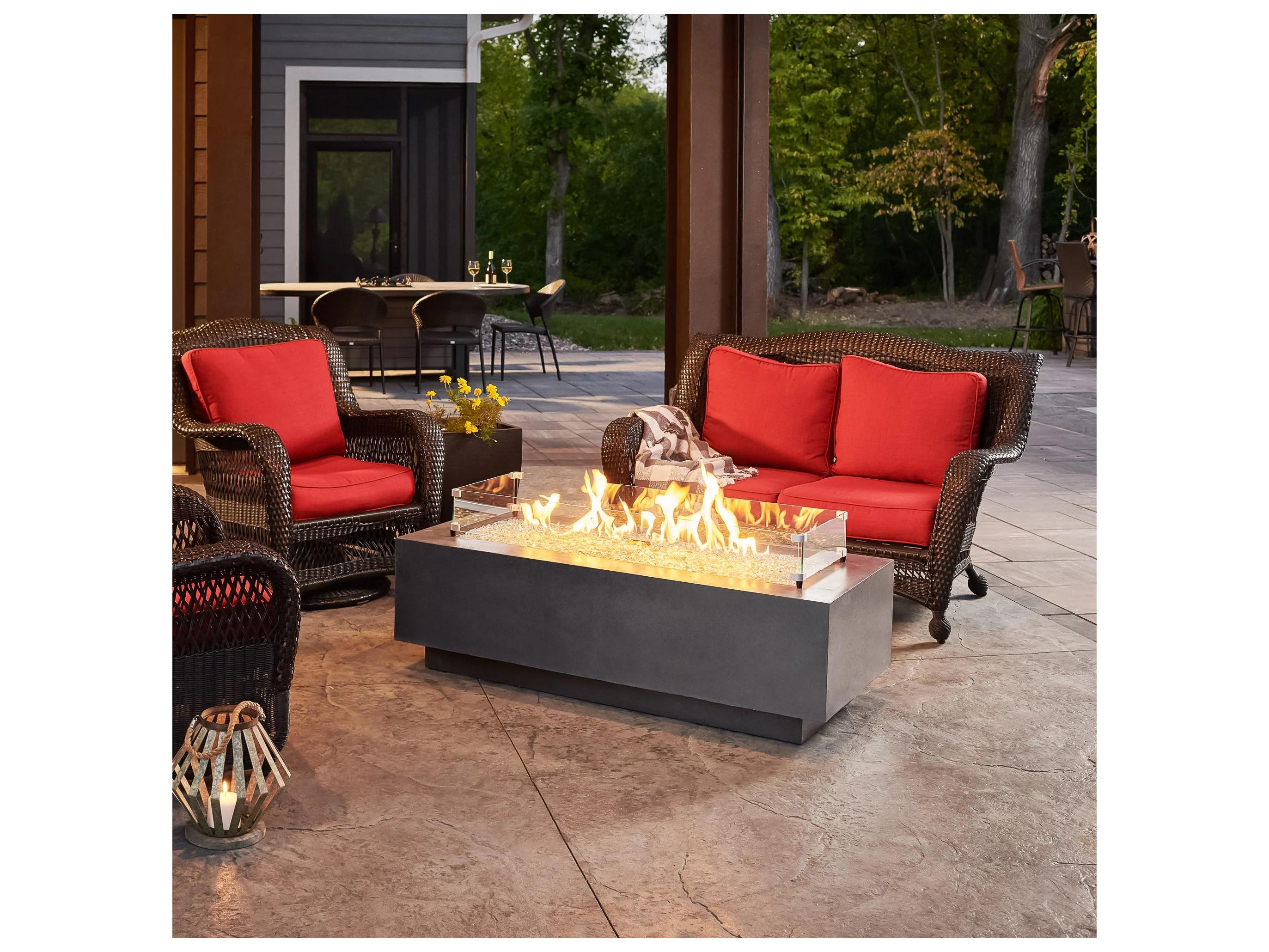 Outdoor Greatroom Cove Supercast Concrete Midnight Mist Rectangular Linear Gas Fire Pit Table with Direct Spark Ignition NG