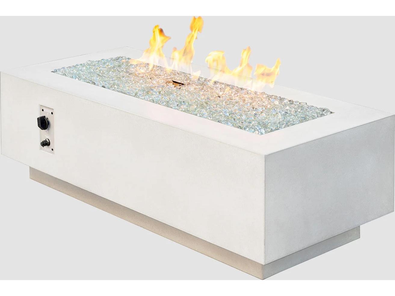Outdoor Greatroom Cove Supercast Concrete White Rectangular Linear Gas Fire Pit Table with Direct Spark Ignition NG