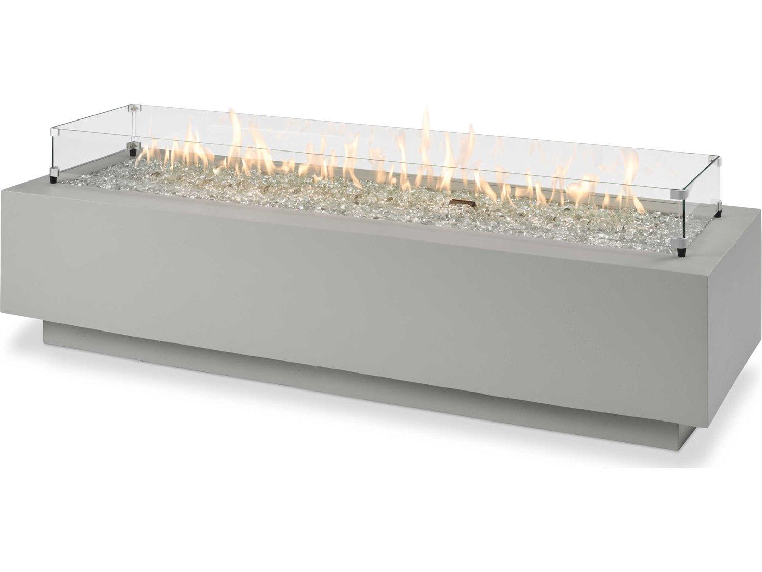 Outdoor Greatroom Cove Concrete Natural Grey Rectangular Linear Gas Fire Pit Table