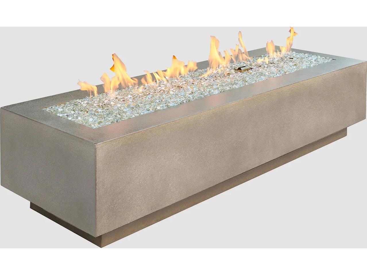 Outdoor Greatroom Cove Supercast Concrete Natural Grey Rectangular Linear Gas Fire Pit Table with Direct Spark Ignition NG