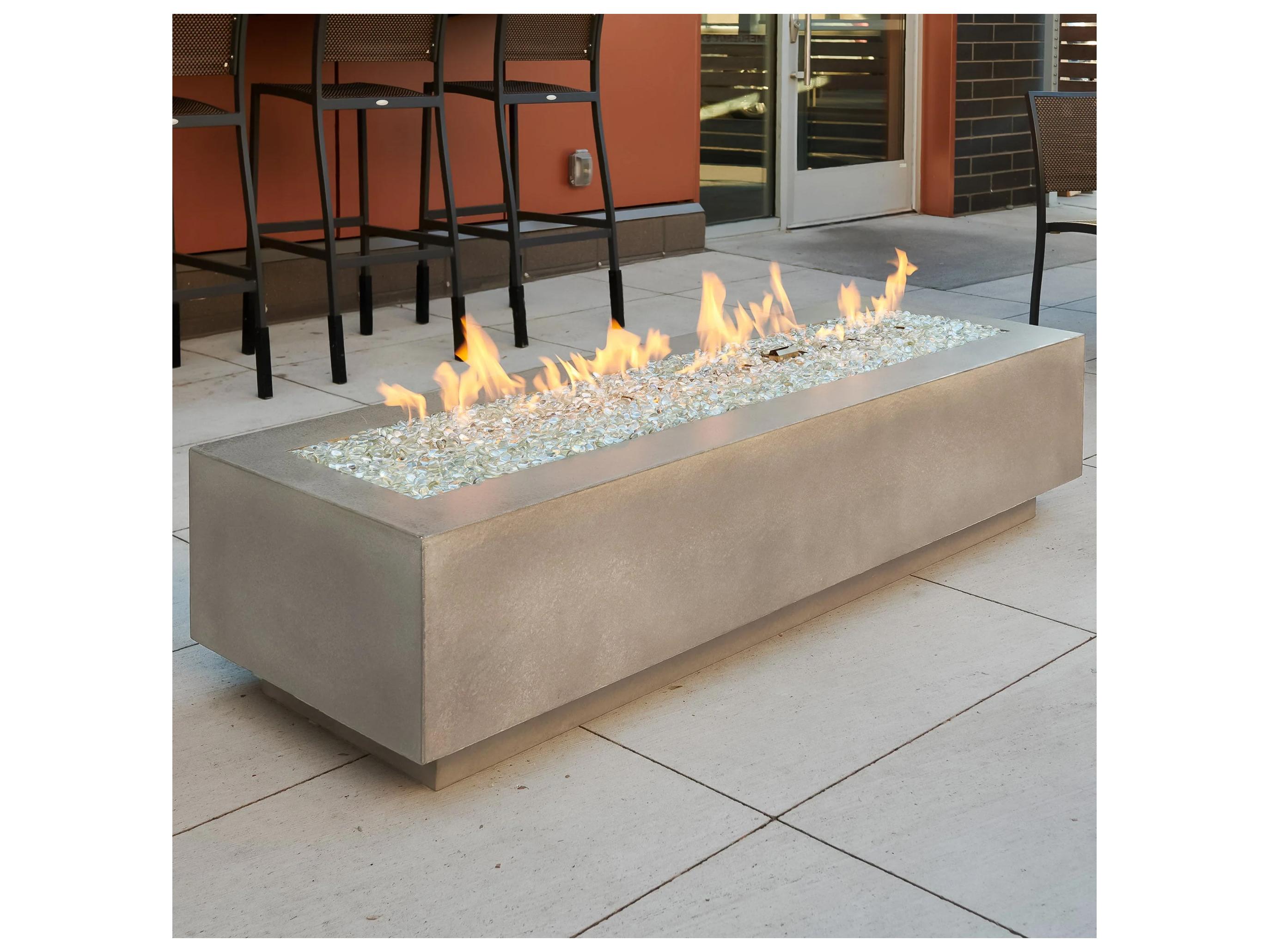 Outdoor Greatroom Cove Supercast Concrete Natural Grey Rectangular Linear Gas Fire Pit Table with Direct Spark Ignition NG