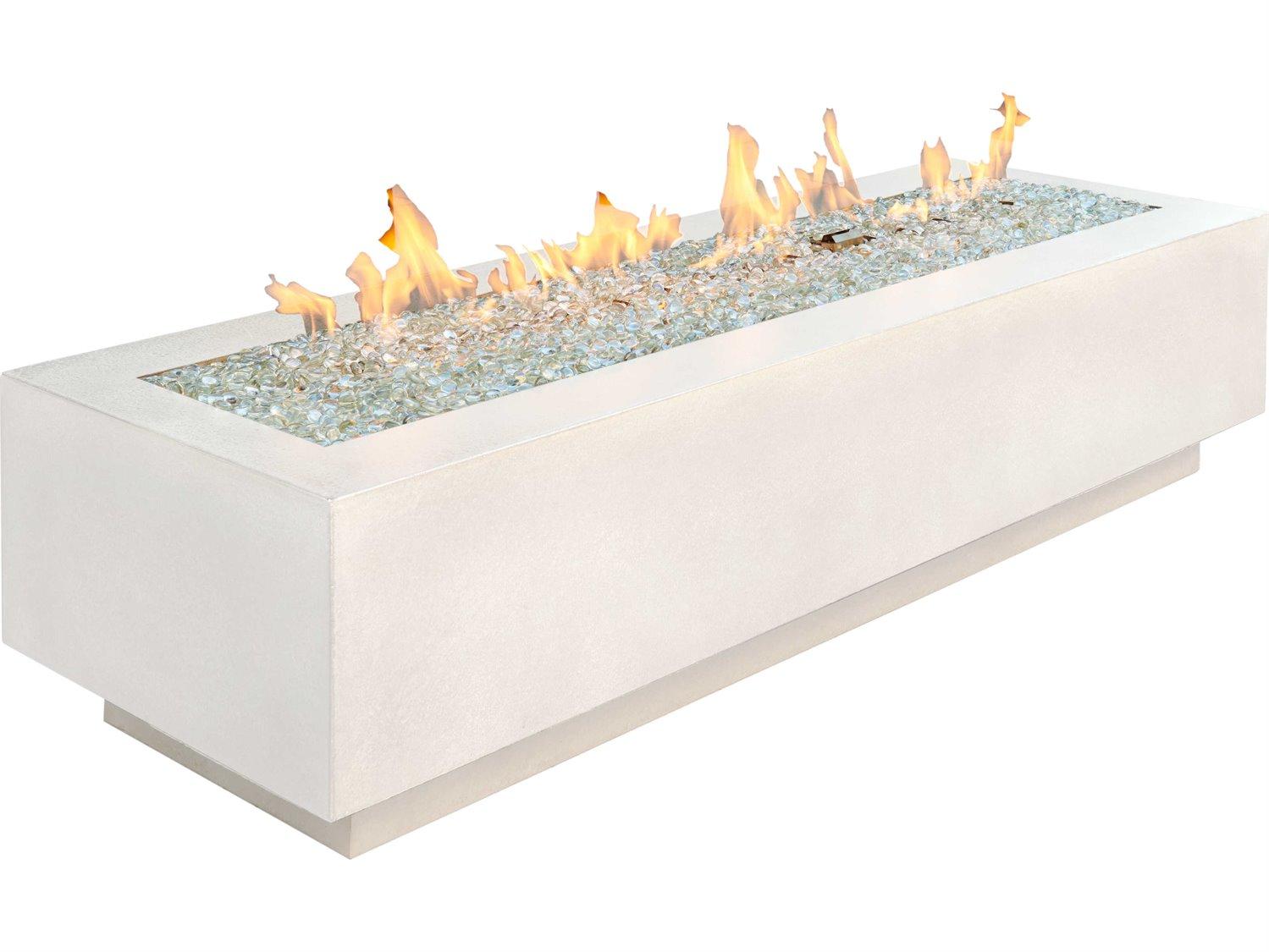 Outdoor Greatroom Cove Concrete White Rectangular Linear Gas Fire Pit Table