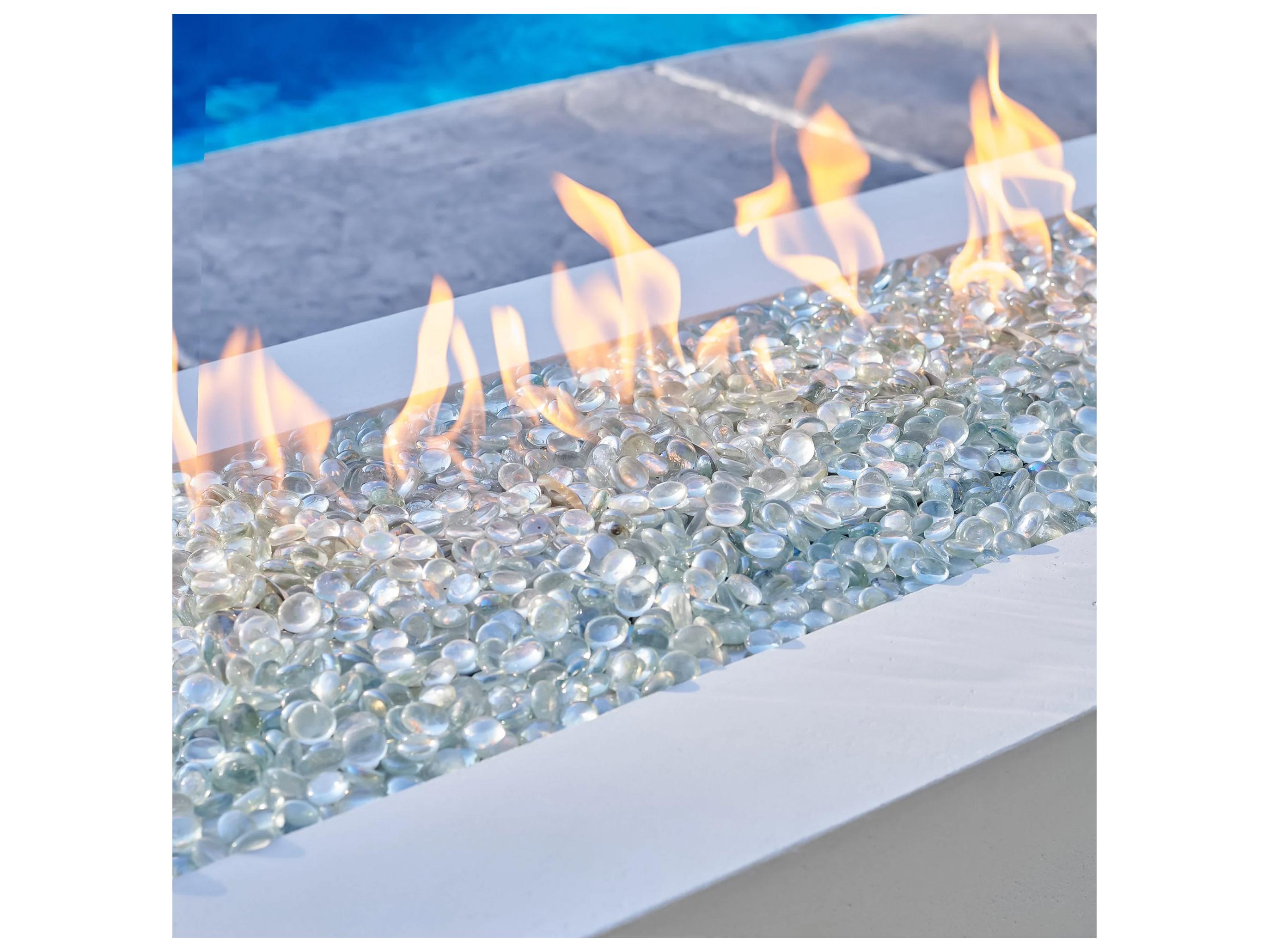 Outdoor Greatroom Cove Supercast Concrete White Rectangular Linear Gas Fire Pit Table with Direct Spark Ignition NG