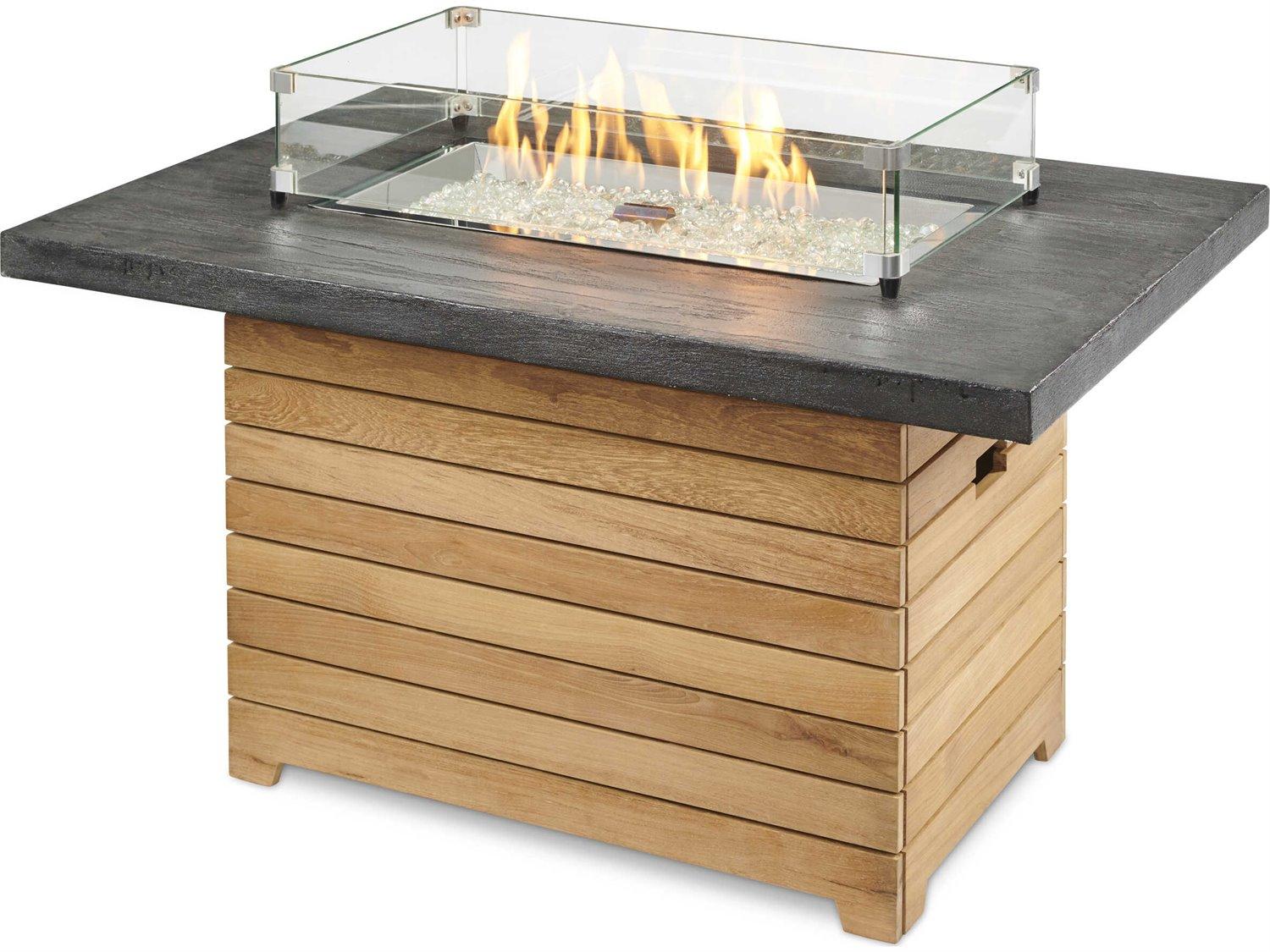 Outdoor Greatroom Darien Teak Rectangular Everblend Top Gas Fire Pit Table
