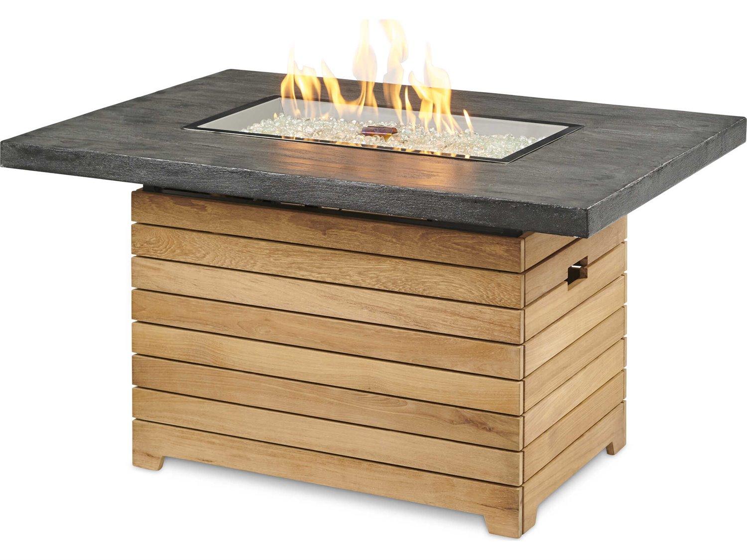 Outdoor Greatroom Darien Teak Rectangular Everblend Top Gas Fire Pit Table