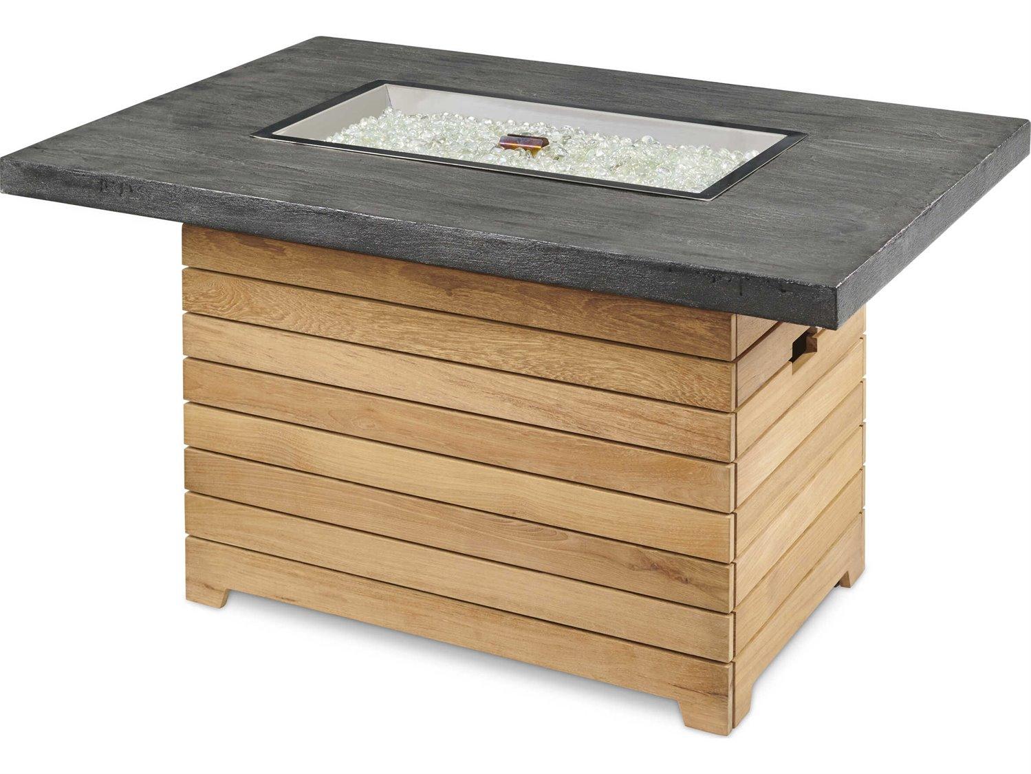 Outdoor Greatroom Darien Teak Rectangular Everblend Top Gas Fire Pit Table