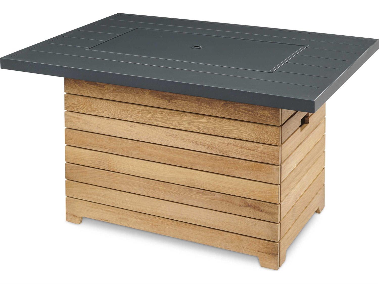Outdoor Greatroom Darien Teak Rectangular Aluminum Top Gas Fire Pit Table