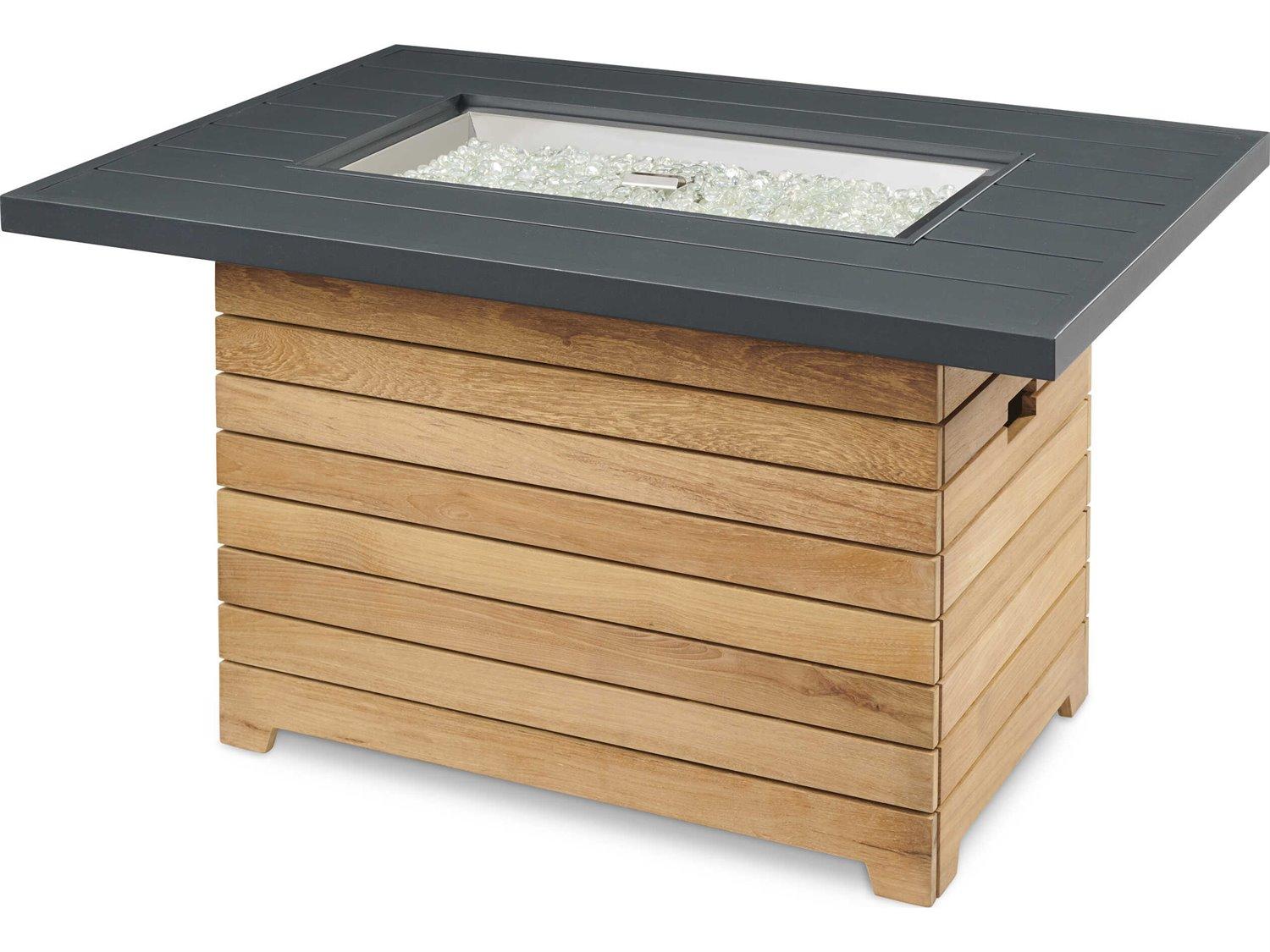 Outdoor Greatroom Darien Teak Rectangular Aluminum Top Gas Fire Pit Table