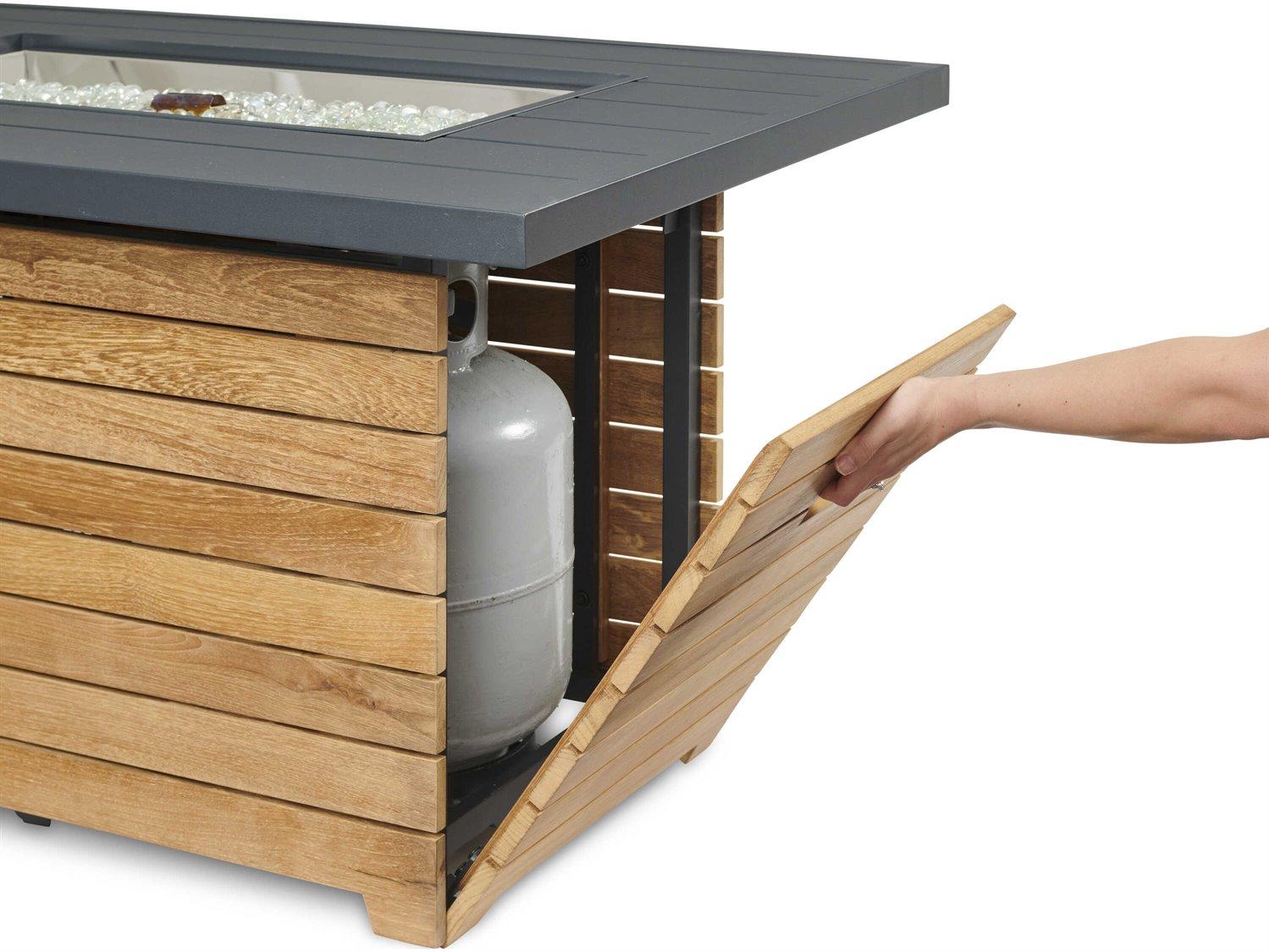 Outdoor Greatroom Darien Teak Rectangular Aluminum Top Gas Fire Pit Table