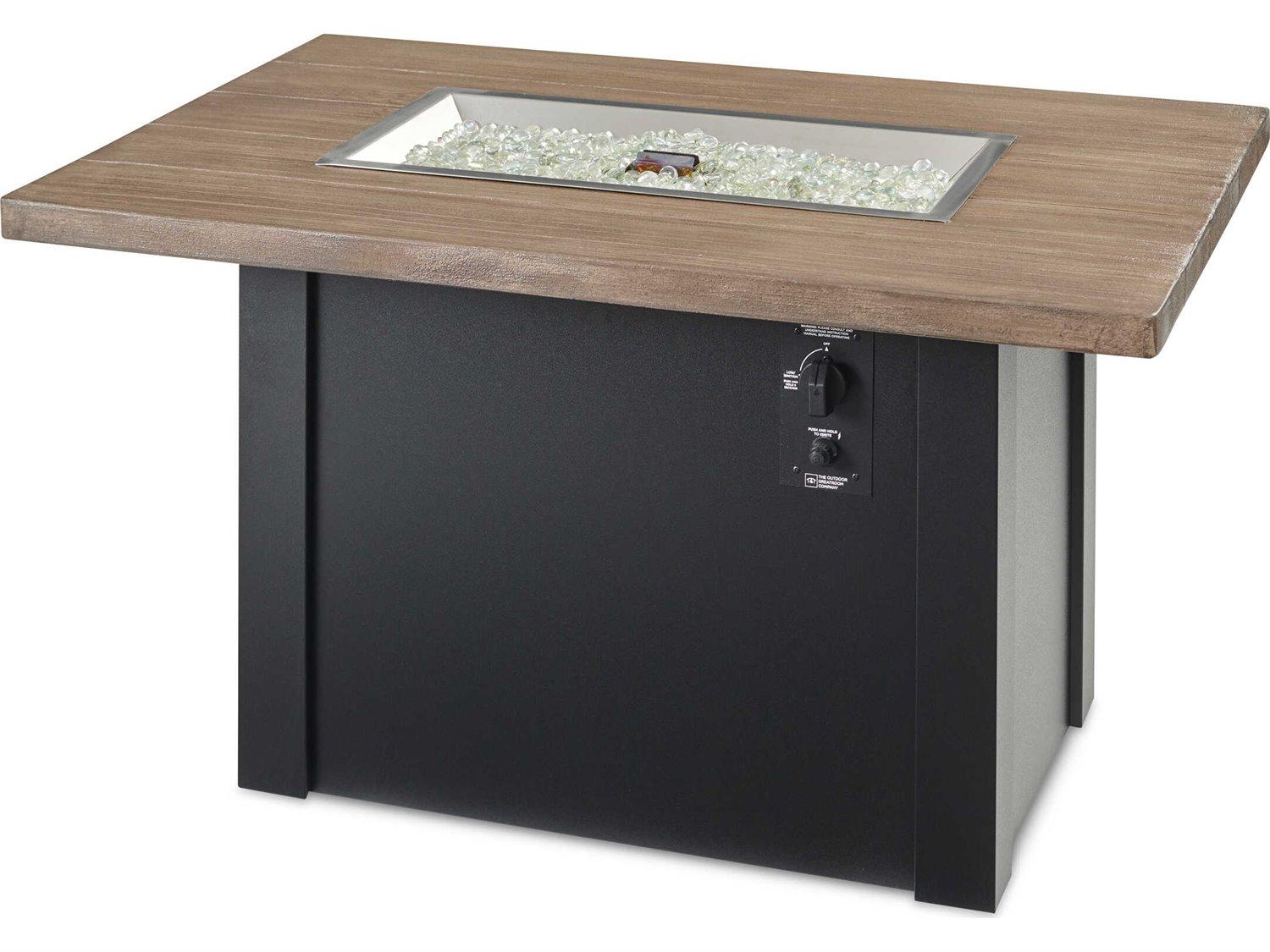 Outdoor Greatroom Havenwood Steel Luverne Black Rectangular Driftwood Everblend Top Gas Fire Pit Table