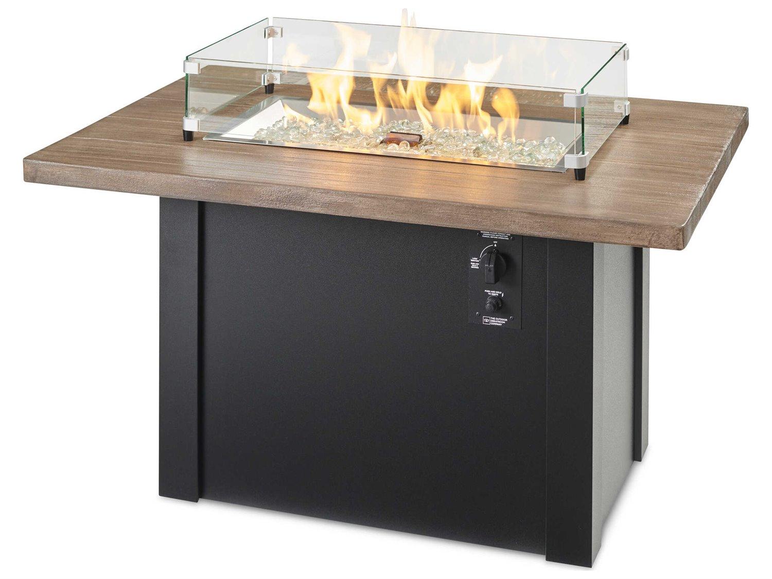 Outdoor Greatroom Havenwood Steel Luverne Black Rectangular Driftwood Everblend Top Gas Fire Pit Table