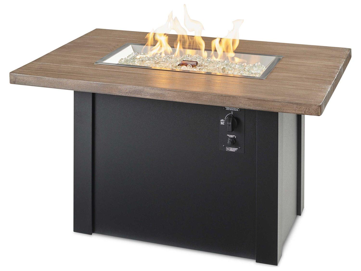 Outdoor Greatroom Havenwood Steel Luverne Black Rectangular Driftwood Everblend Top Gas Fire Pit Table