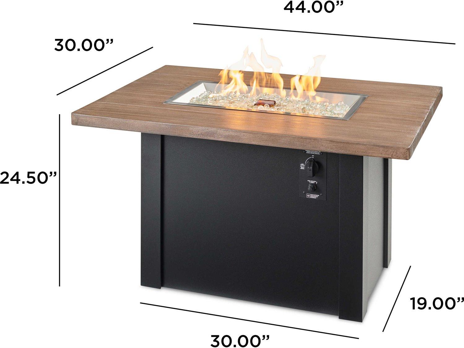 Outdoor Greatroom Havenwood Steel Luverne Black Rectangular Driftwood Everblend Top Gas Fire Pit Table