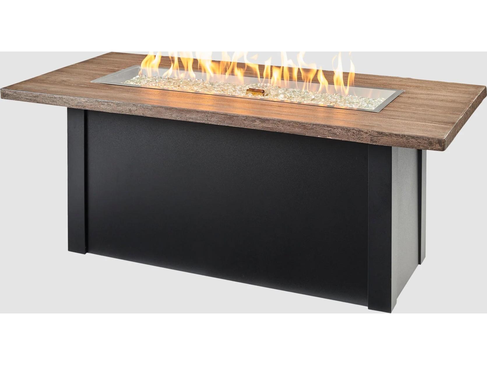 Outdoor Greatroom Havenwood Steel Luverne Black Rectangular Driftwood Everblend Top Gas Fire Pit Table with Direct Spark Ignition LP