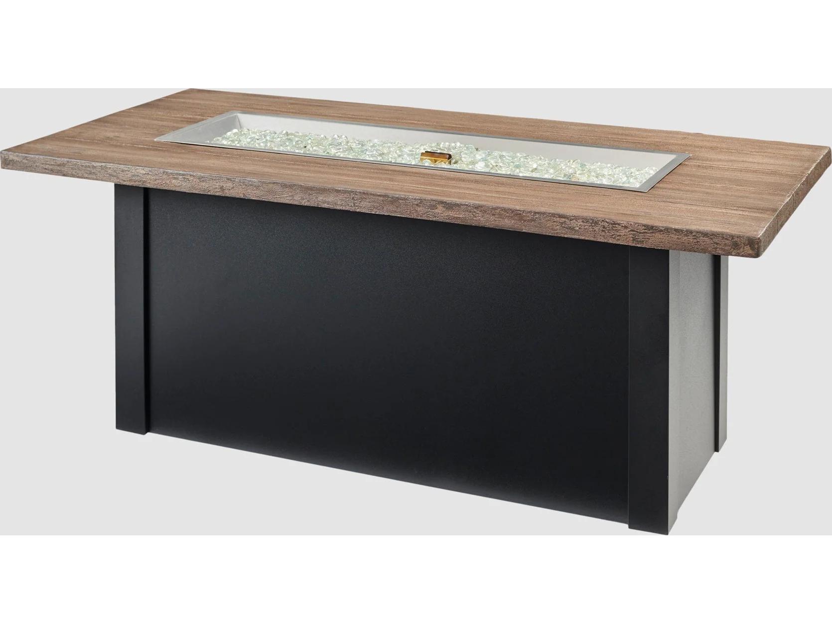 Outdoor Greatroom Havenwood Steel Luverne Black Rectangular Driftwood Everblend Top Gas Fire Pit Table with Direct Spark Ignition LP