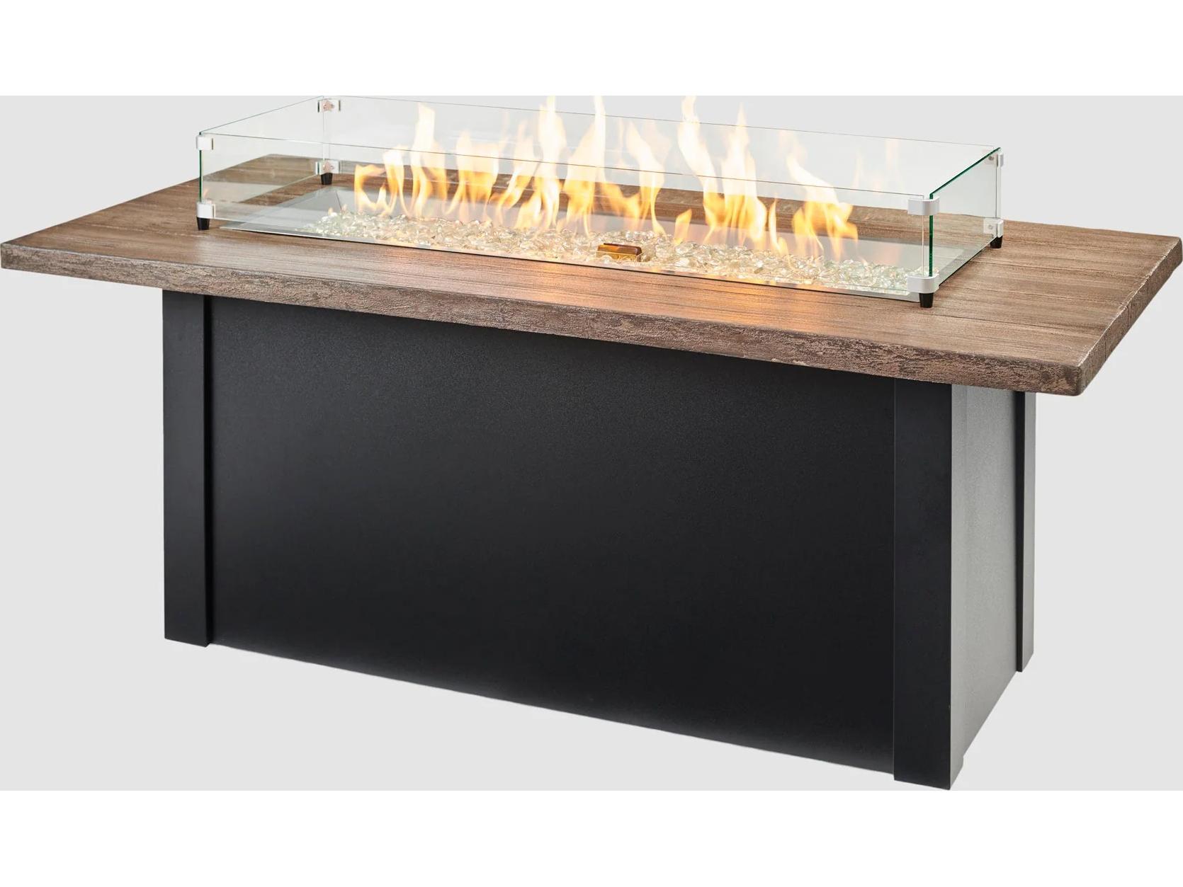 Outdoor Greatroom Havenwood Steel Luverne Black Rectangular Driftwood Everblend Top Gas Fire Pit Table with Direct Spark Ignition LP